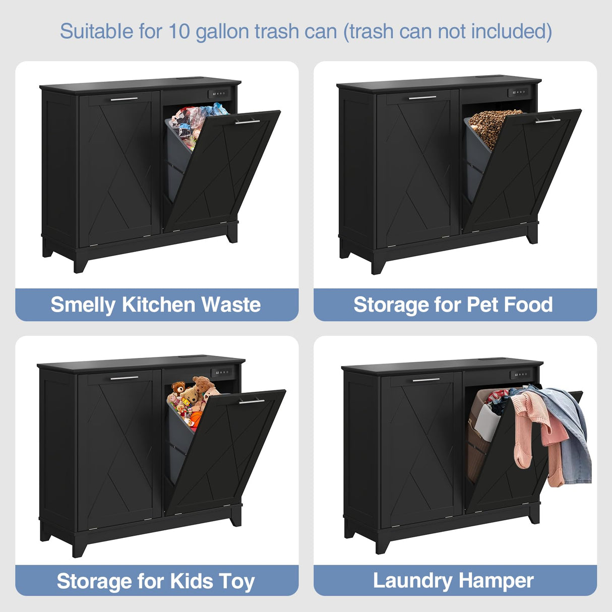 Halitaa Double Tilt Out Trash Cabinet, Free Standing 10 Gallon Recycling Trash Can Cabinet with Negative Ion and Deodorizing Function, for Kitchen Living Room, Black Halitaa