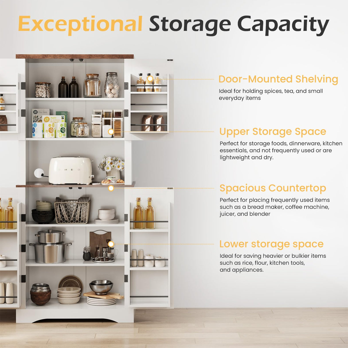 Apicizon 72" Kitchen Pantry Cabinet, Freestanding Kitchen Pantry Storage Cabinets with Barn Doors & Shelves, Utility Hutch Cabinet, Cupboard Organizer for Dining Room Living Room Bathroom Apicizon