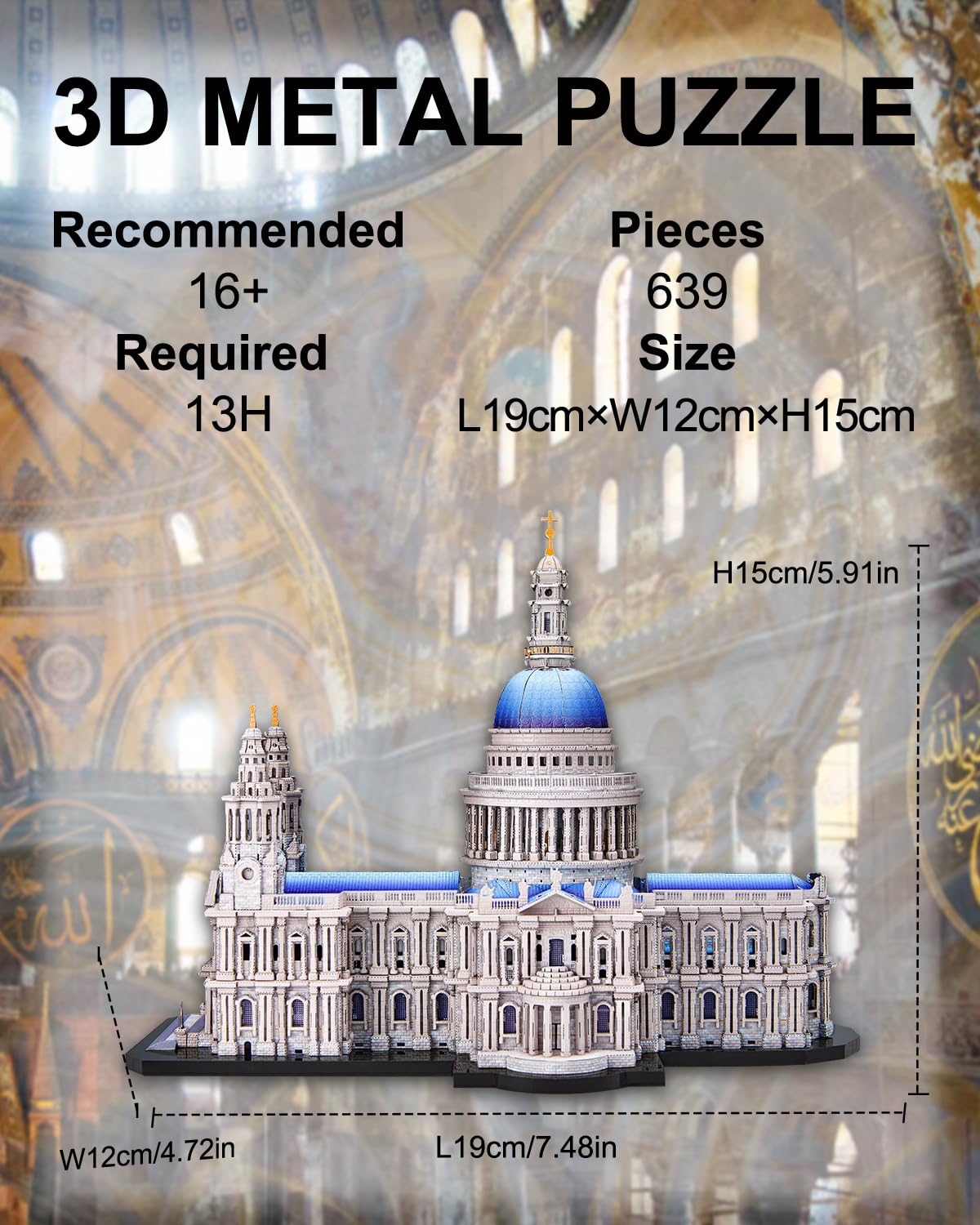 Piececool 3D Metal Puzzles for Adults, St. Paul's Cathedral Metal Model Kit, London Cathedral Architecture Building Kits, DIY Hobbies Crafts for Adult Family Time,Home Decor Best Gifts Piececool