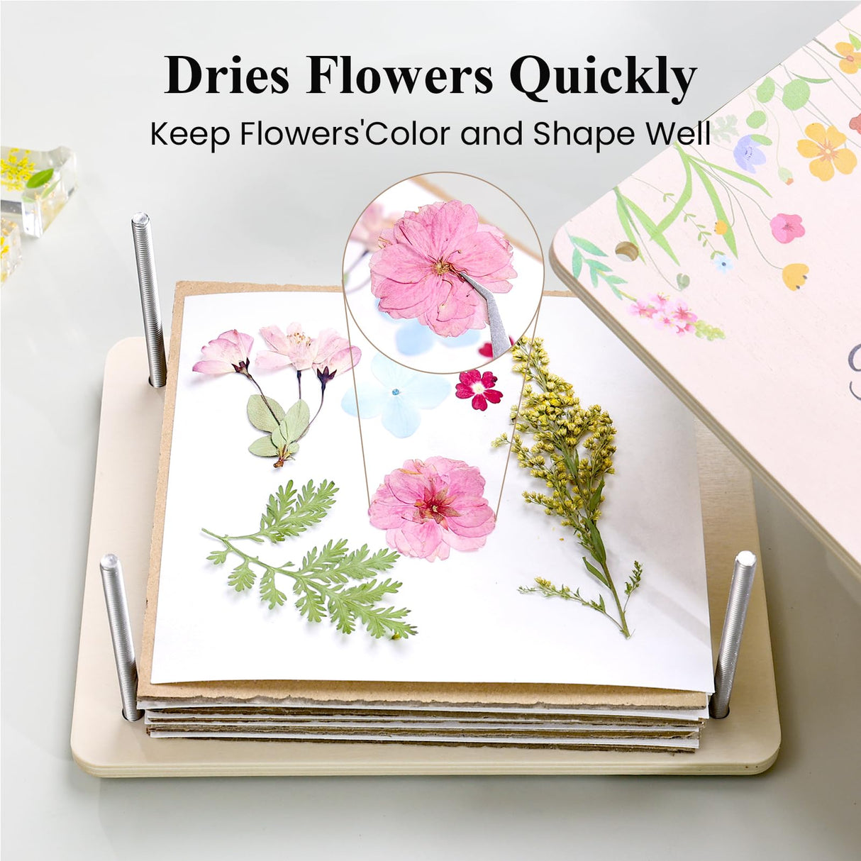 Aboofx Flower Press Kit, Craft Kits 8.6"x6.5" 8 Layers Wooden Flowers Pressing Kit for Crafts Pressed Flowers and Plant for DIY Art, Preservation for Bookmark Frame Wedding Flower Drying Aboofx