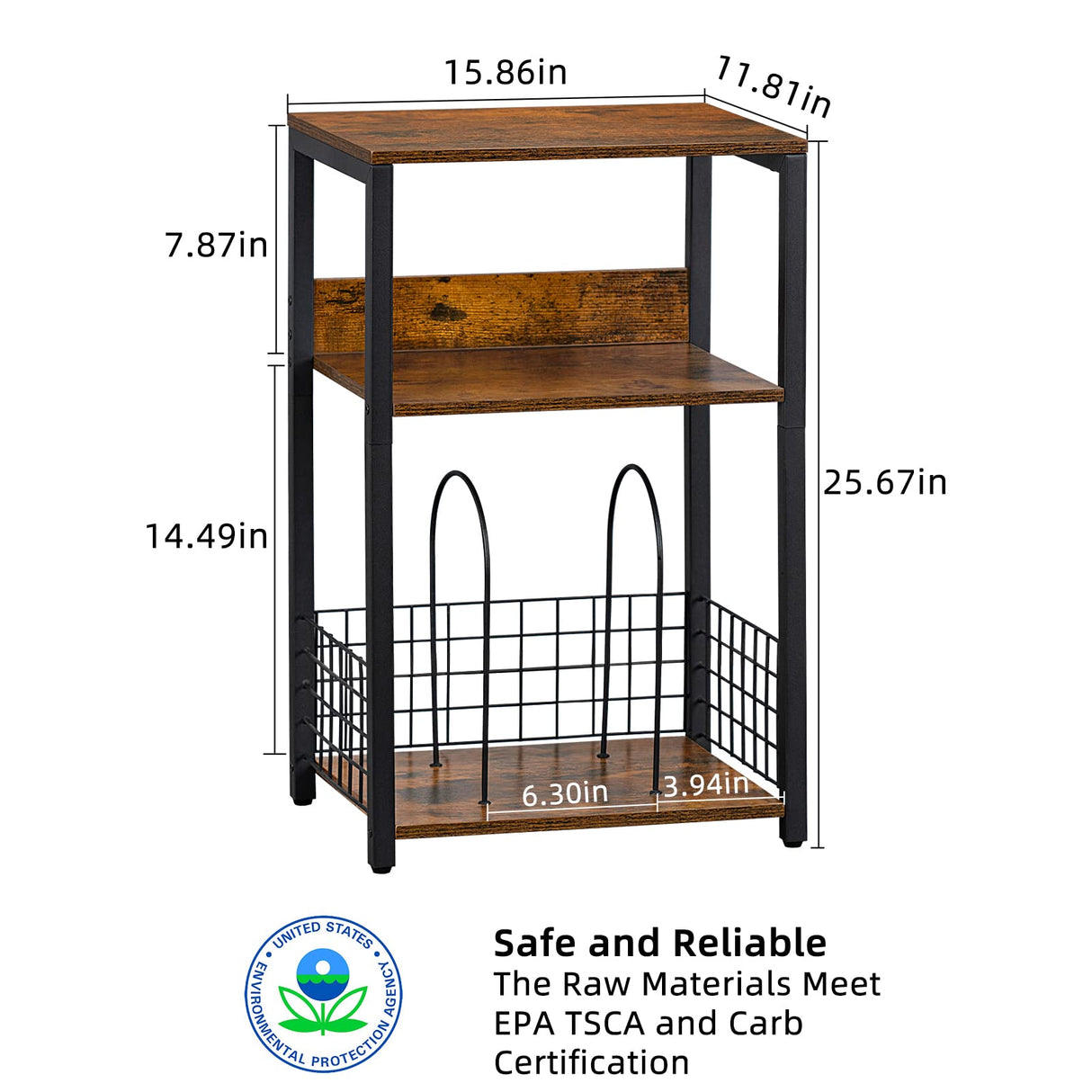 LELELINKY 3 Tier End Table,Record Player Stand with Storage Up to 100 Albums,Turntable Stand for Vinyl,Brown Records Shelf for Living Room Bedroom LELELINKY