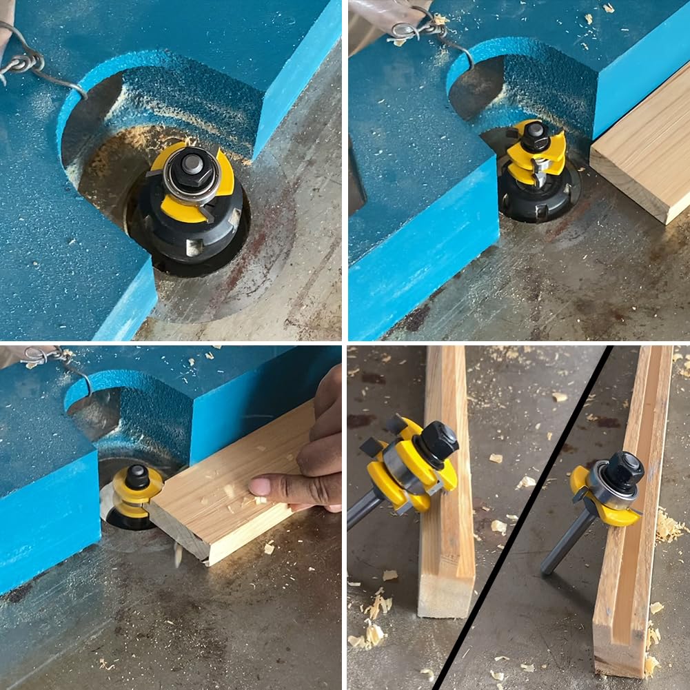 1/4 Inch Shank Tongue and Groove Set of 2 Pieces Router Bit 3 Teeth Adjustable T Shape Wood Milling Cutter,Tongue and Groove groove joints Router Bit (1/4inch Shank, 1-3/8" Diameter) JGZUI