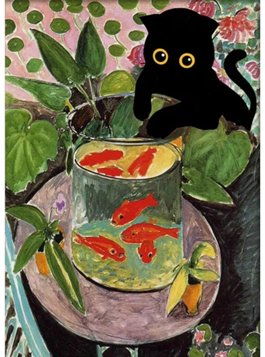 5D DIY Diamond Painting Kits for Adults,Cats Fishing for Goldfish Diamond Painting Full Drill Round Art Gems Diamond Art Perfect for Home Wall Decor(12x16 Inch) ASslanLYs