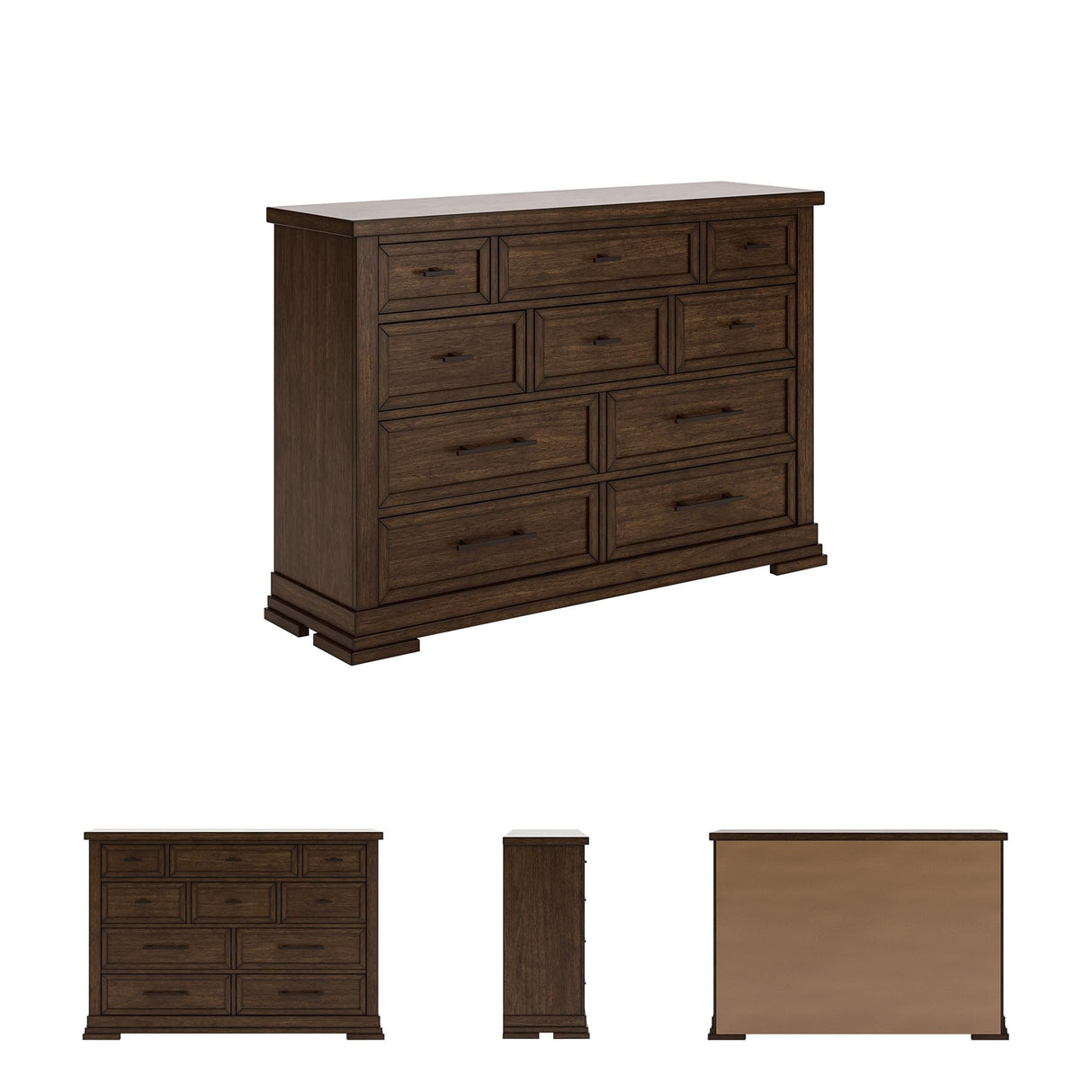 Signature Design by Ashley Taffenbrook Farmhouse 10-Drawer Bedroom Dresser with Felt-Lined Top Drawer for Jewelry and Delicates, Easy Glide Drawers, Picture Frame Moulding, Black Handles, Dark Brown Signature Design by Ashley