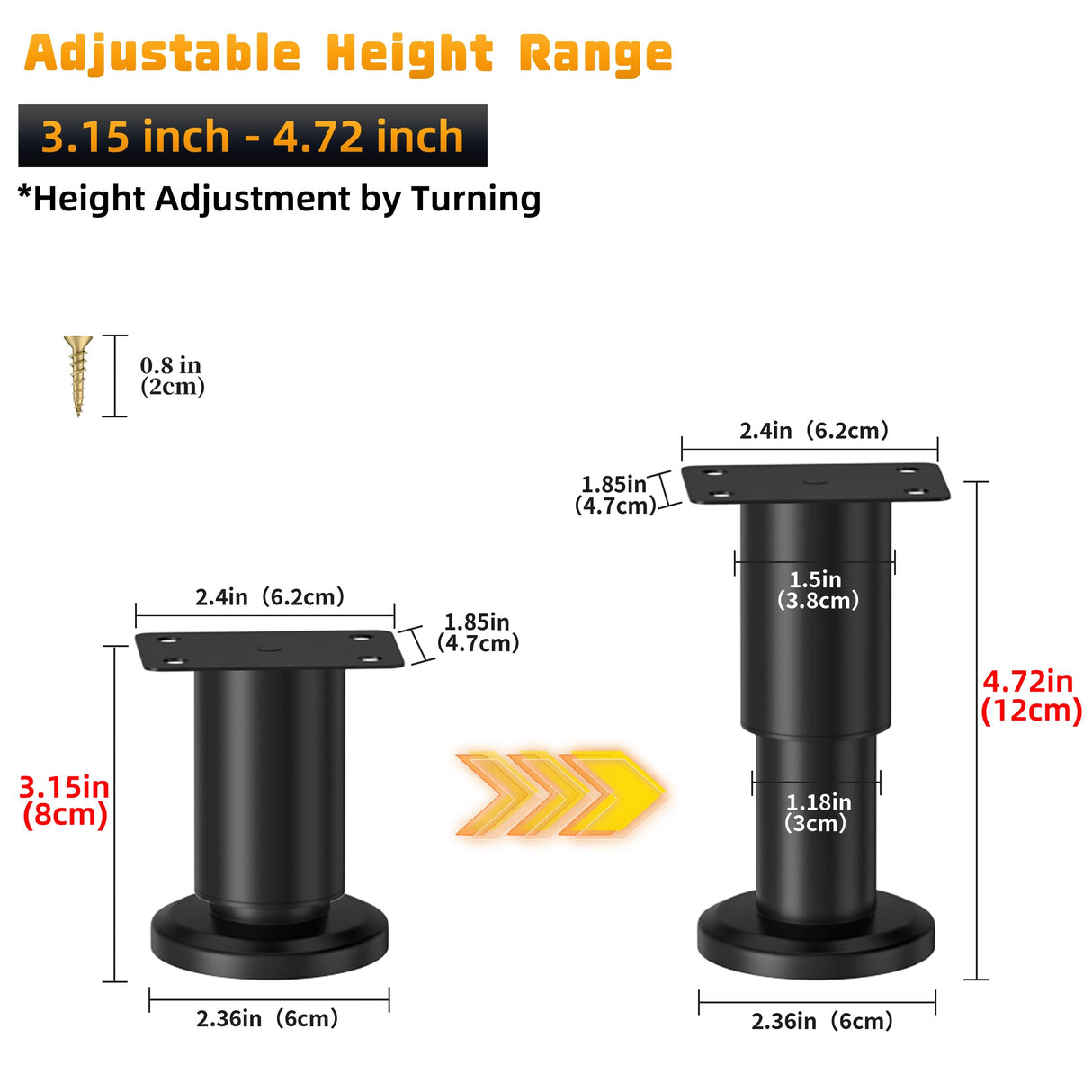 Adjustable Metal Furniture Legs 3.15-4.72 Inch – Perfect for Sofas, Beds, Tables & More by Wlrrcwdttc Wlrrcwdttc