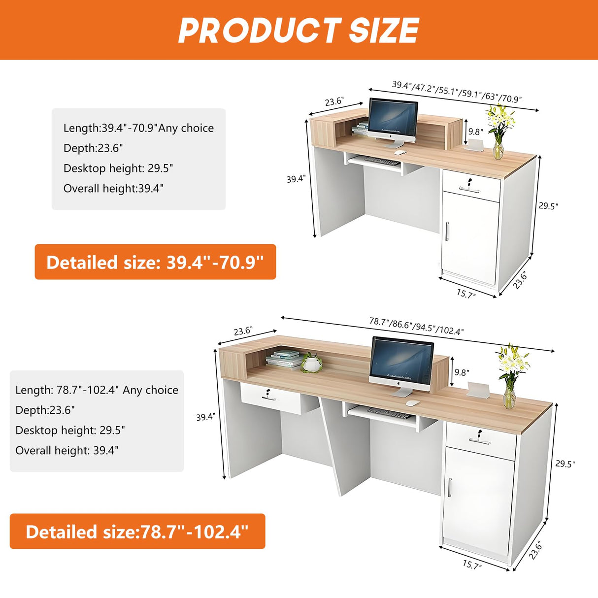BUSHUGUANG Modern Reception Desk, 39-95 Inch Front Counter Table, Reception Desk with Storage Shelves, Wooden Computer Desk for Salon, Restaurant, Office Black/Left 59''W x 23.5''D x 39.4''H BUSHUGUANG