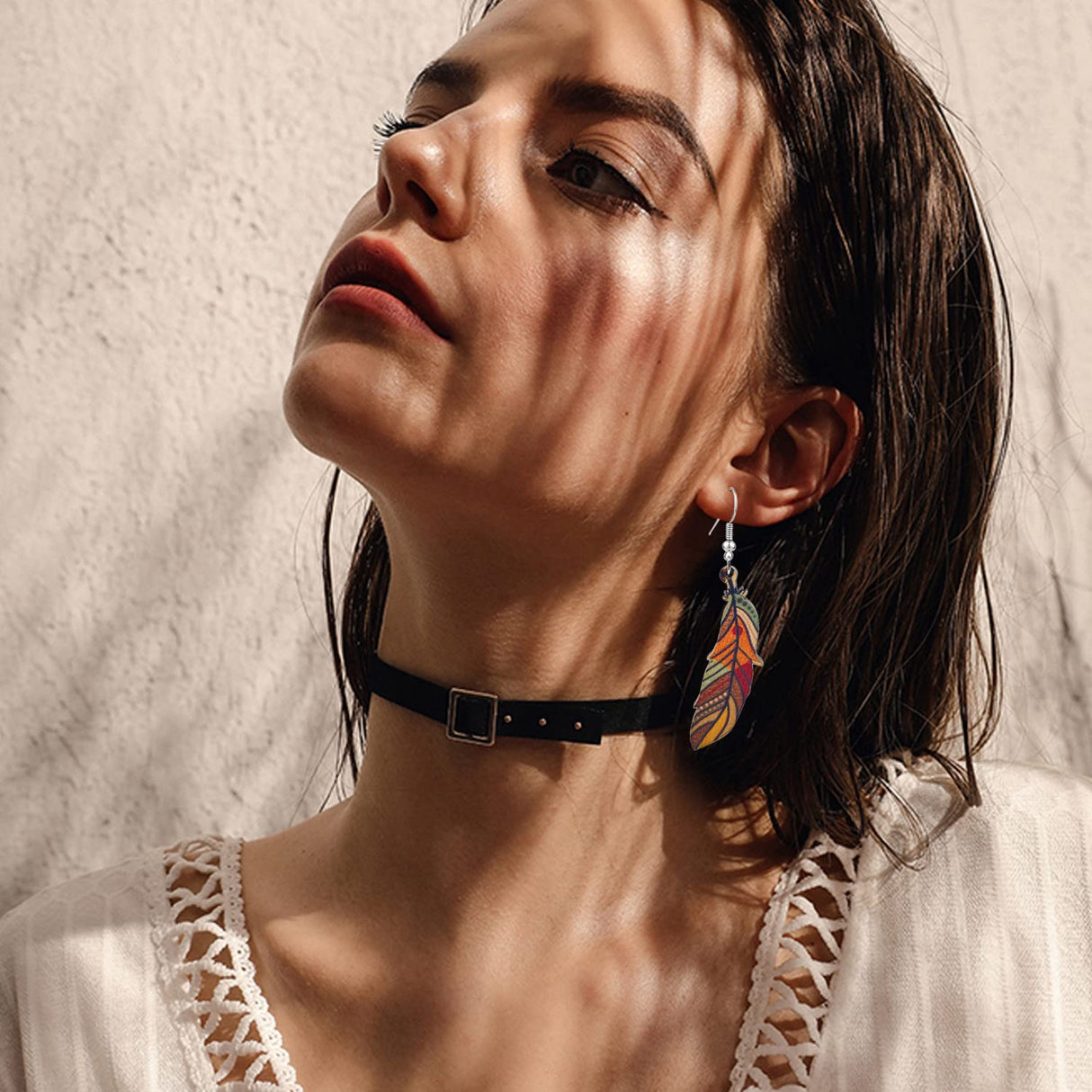 KaFu Bohemian Vintage African Natural Wood Leaf Drop Earrings Geometric Earrings Lightweight Colourful Wood Leaf Dangle Earrings for Women Gifts (leaf) KaFu