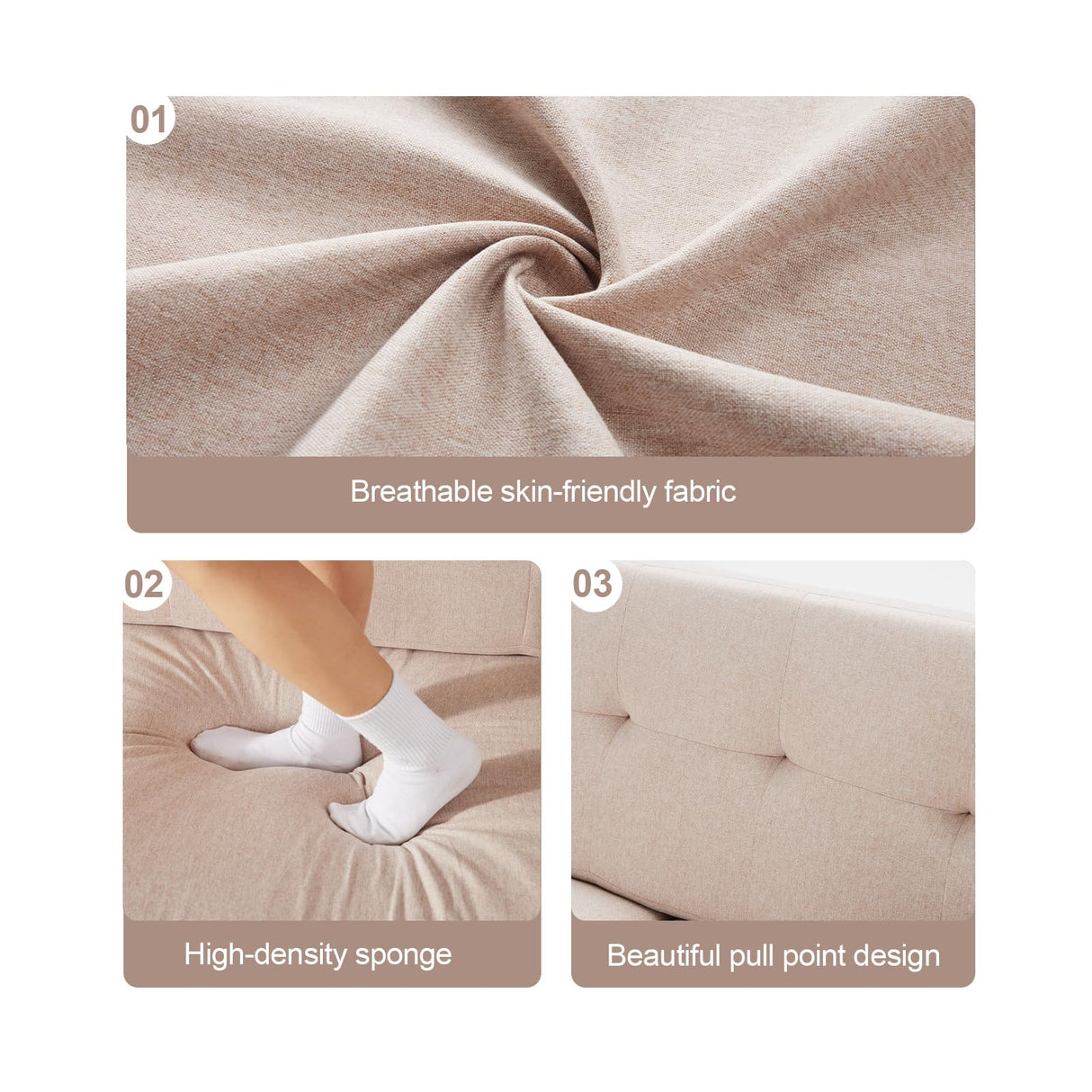 Eiayeebil 77" W Loveseat Sofa Chenille Couch for Living Room,Small Sofa 2 Seater Office Couch for Small Spaces Mid Century Modern, Easy to Install,Beige Eiayeebil