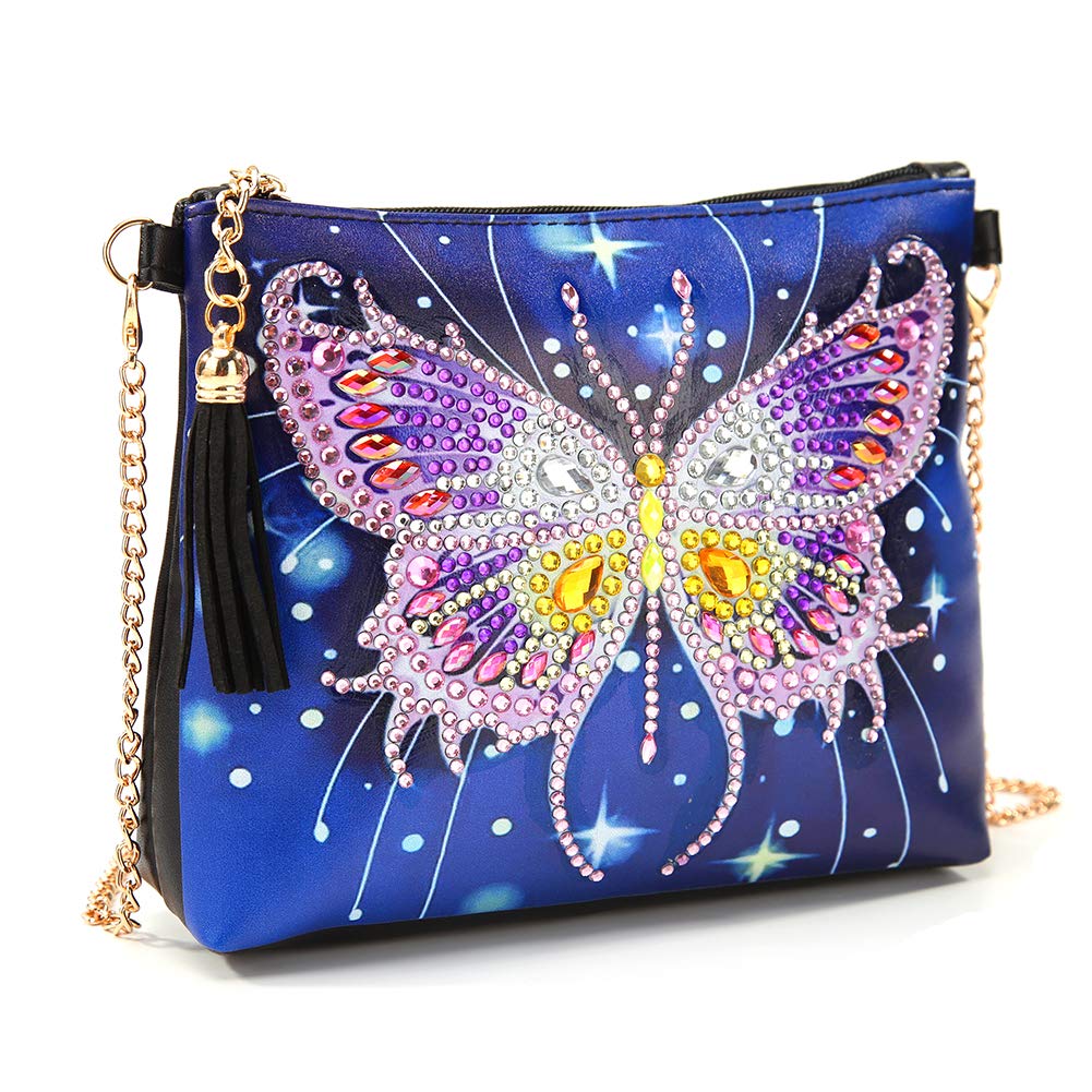 Diamond Painting Kits for Adult Cross-Body Handbag with Chain 5D DIY Rhinestone Diamond Arts Bags Craft Makeup Shoulder Bag Zipper for Mother Girls Gift (Star Butterfly) Ross Beauty