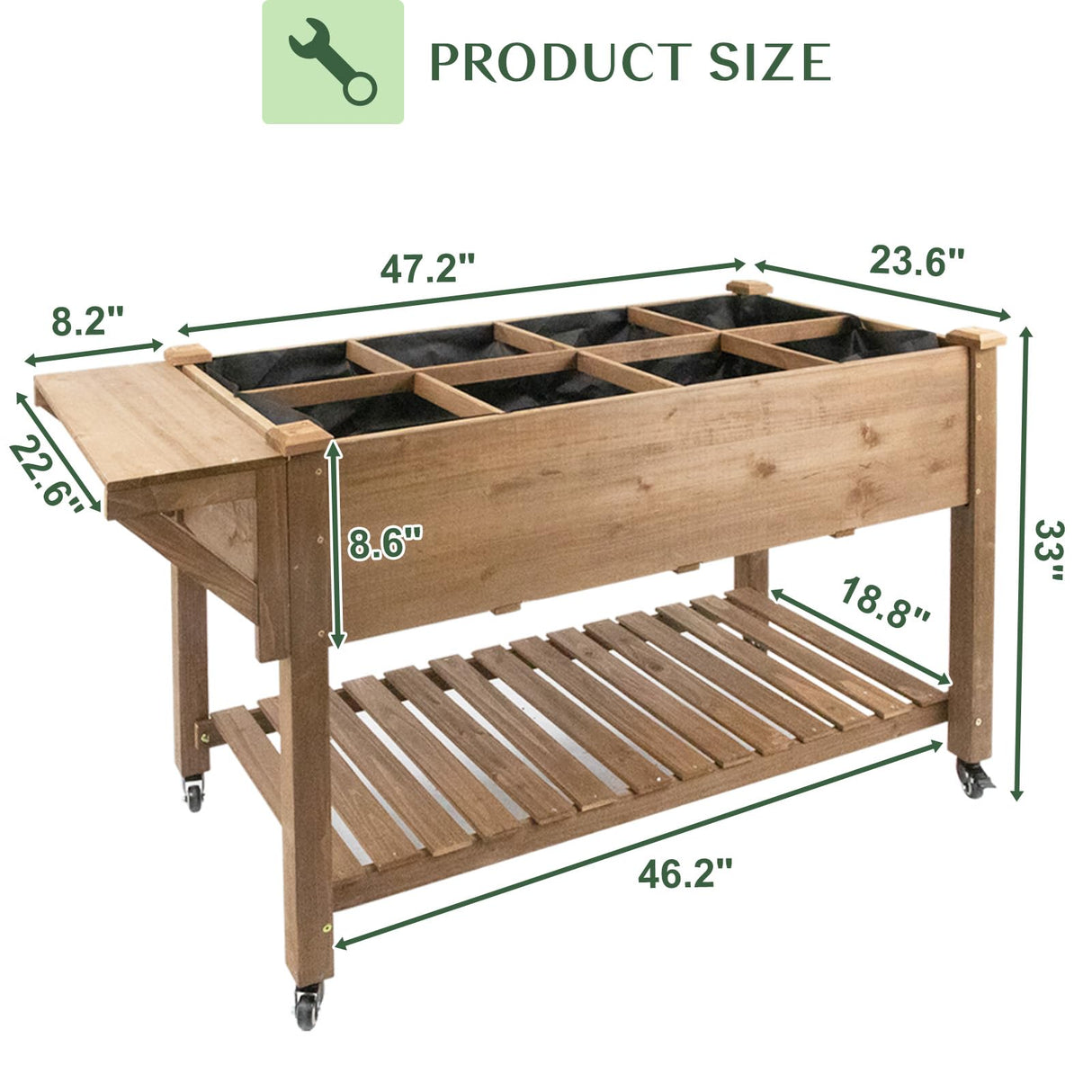 Raised Garden Bed Outdoor with Lockable Wheels, 55"x 24" x 33" Elevated Wood Planter Box for Backyard Balcony Patio , Garden Flower Beds with Drainage Holes & Storage Shelf, Gift for Gardening, Brown Magazoopet