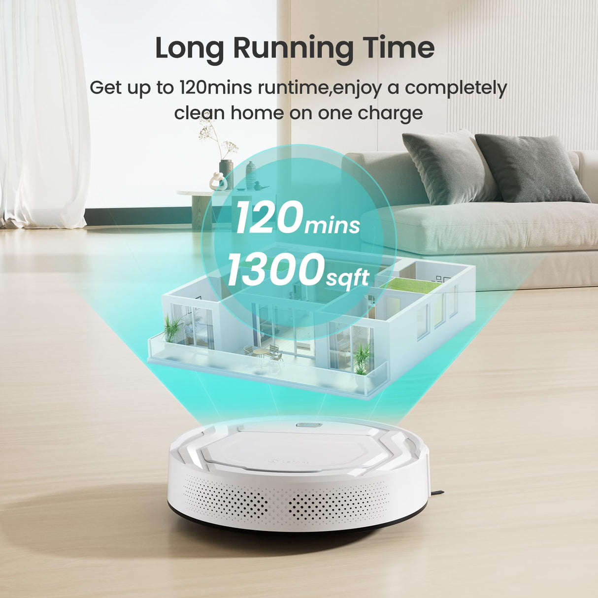 Lefant Robot Vacuum Cleaner, Strong Suction, 120 Mins Runtime, Slim, Low Noise, Automatic Self-Charging, Wi-Fi/App/Alexa Control, Ideal for Pet Hair Hard Floor and Daily Cleaning, M210 Lefant