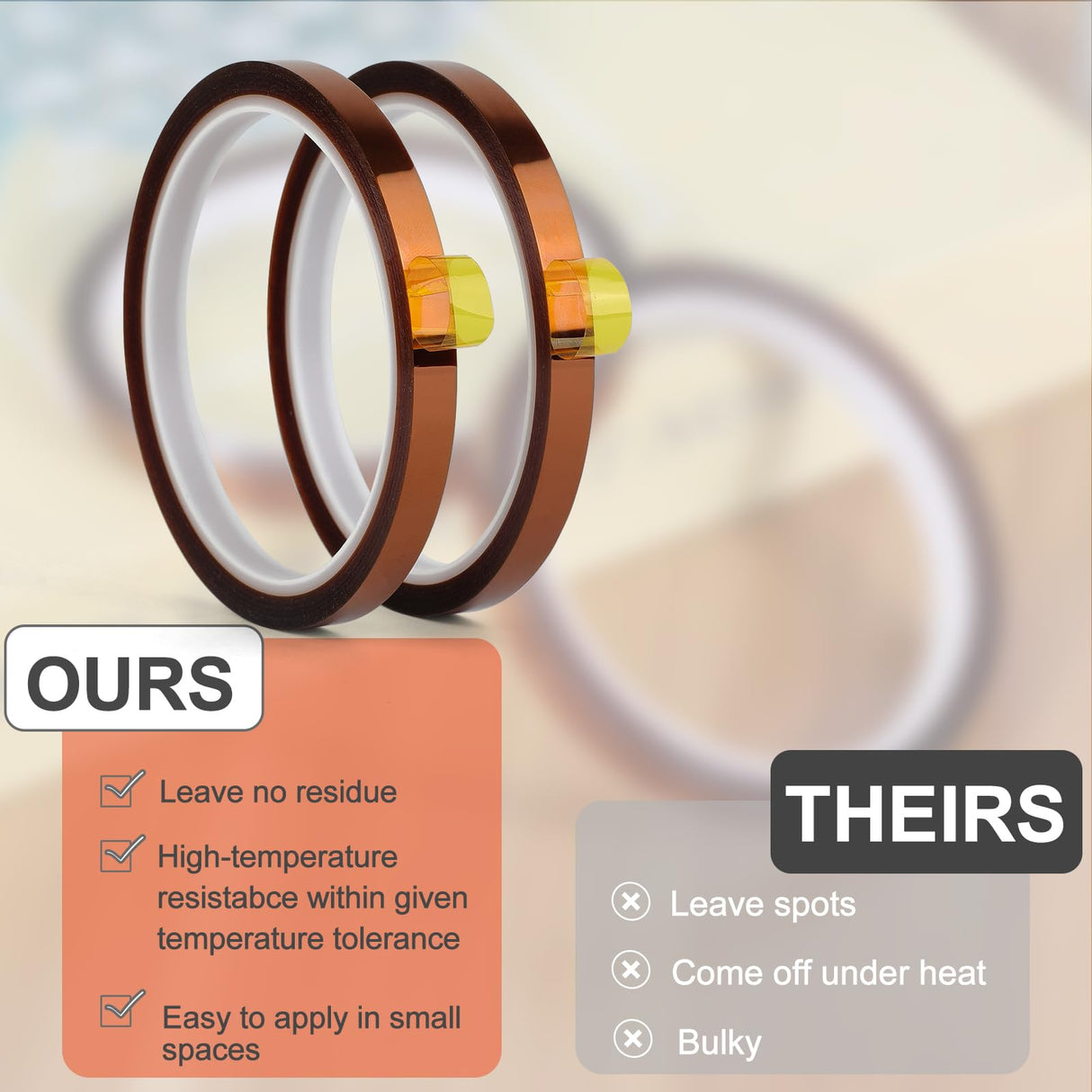 Premium Heat Tape, 2 Rolls Heat Resistant Tape, 108ft (10mm x 33m) Heat Tape for Sublimation & Heat Transfer Tape, No Residue, Perfect for Heat Press, Electronics, Soldering, and Circuit Boards EARLEAS