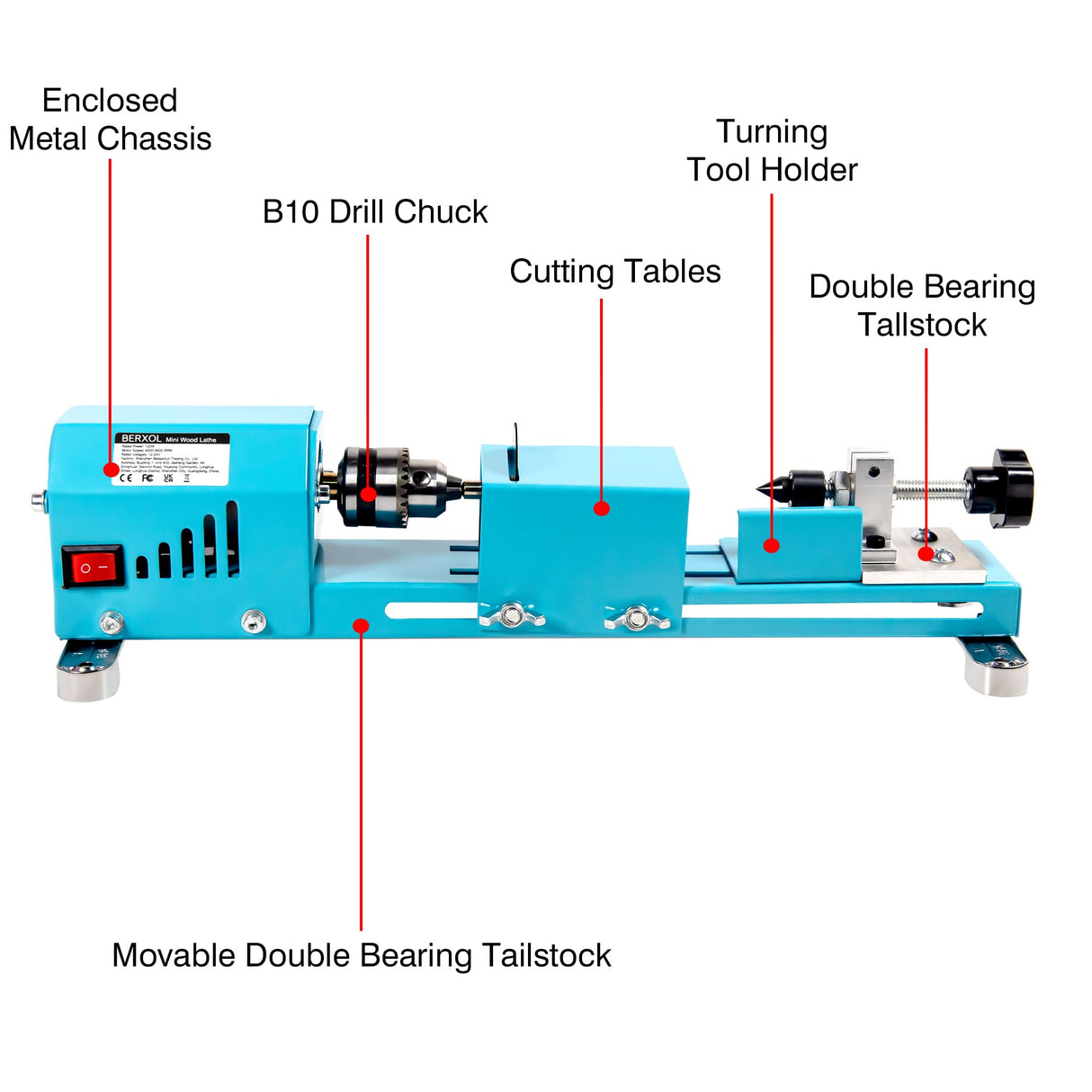 Mini Wood Lathe Machine, 12V- 24VDC,7 Variabla Speeds 4000-9000 RPM, with Wood Lathe Milling Accessories, for Wood Polishing, Grinding, Cutting and Milling DIY... (B) BERXOL