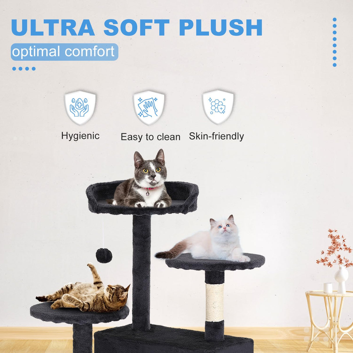 FDW Cat Tree 54in Cat Tower Multi-Level Durable Cat Scratching Post & Cozy Fun Cat Jumping Platform Space Saving Cat Condo Pet Play House for Indoor Cats,Dark Gray FDW