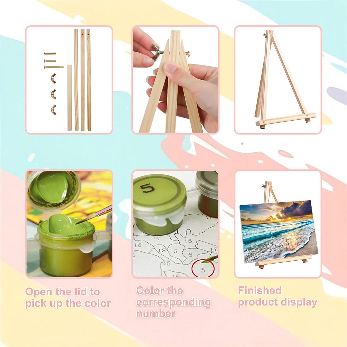 Beach Paint by Numbers for Adults with Framed Canvas-with Wooden Easel,Landscape Paint by Number on Canvas,DIY Acrylic Oil Painting Kits with Brushes Nice Gift Box for Home Wall Decor(16x20inch) xackcme