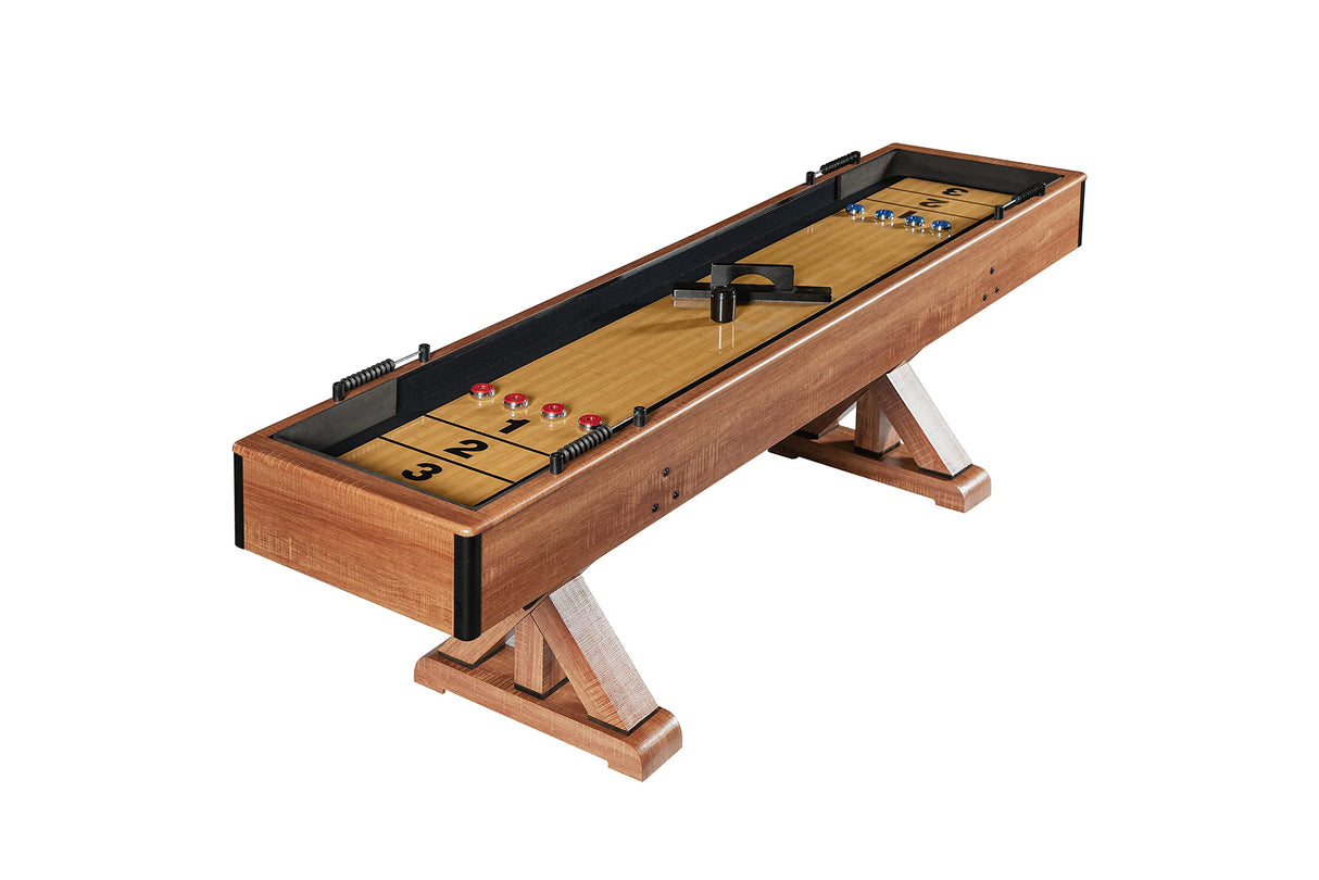 Hathaway Daulton 9-ft Shuffleboard Table for Family Game Rooms with Padded Sidewalls, Legs Levelers, 8 Pucks, Table Brush and Wax, White Oak Finish Hathaway