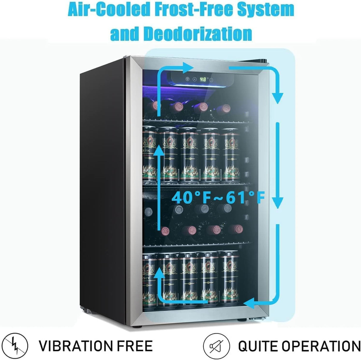 Antarctic Star 26 Bottle 130 Can Wine Cooler/Cabinet Beverage Refrigerator Mini Wine Cellar Beer Soda Clear Glass Door Bar Fridge Quiet Compressor Adjust Temp Freestanding Indoor Use 3.2cu.ft Black Antarctic Star