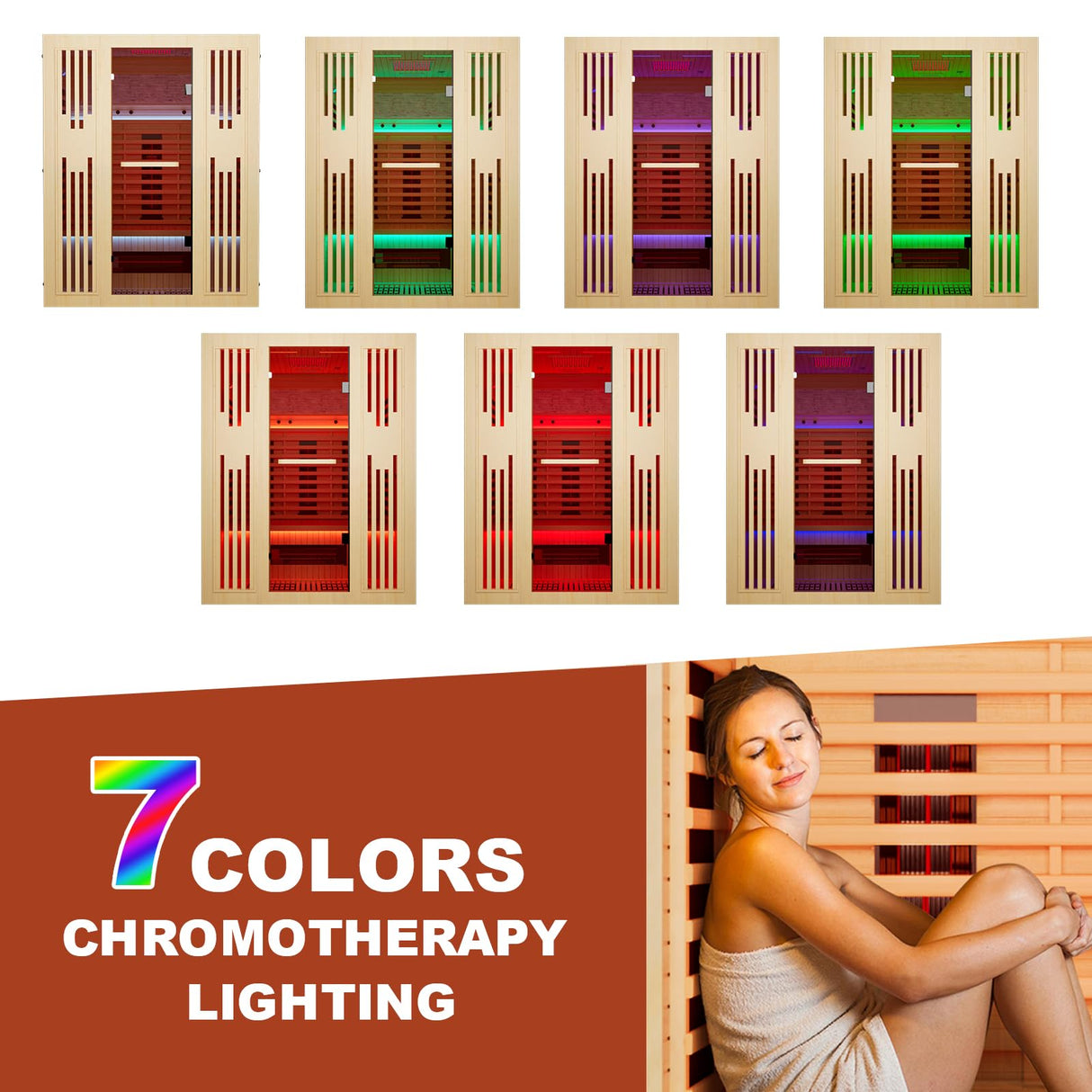 MEISSALIVVE Full Spectrum Sauna for Home,2~3 Person Indoor Infrared Sauna Room with 10 Minutes Warm-up Heate,Canadian Hemlock Wood Home Infrared Sauna with Bluetooth. and Tempered Glass MEISSALIVVE