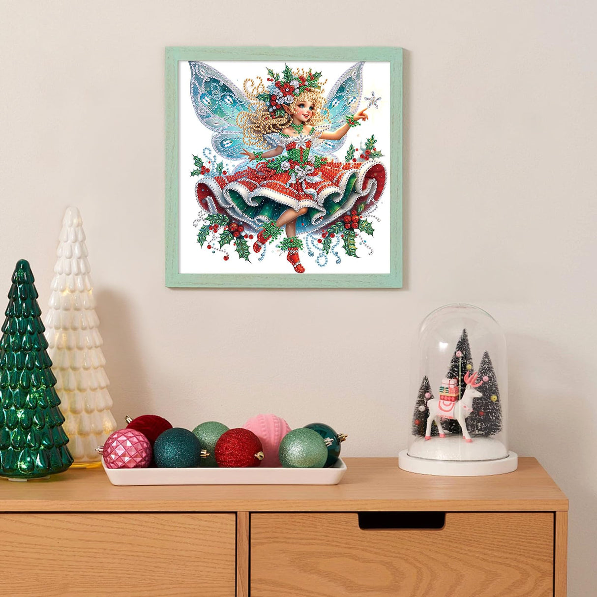 Diamond Art Painting Kit for Adults, 5D Special Shape Diamond Art Kits for Beginners, Crystal Rhinestones Diamond Painting for Home Wall Christmas Decoration Gift 12×12 inch, Christmas Butterfly Fairy AiYuanzsh