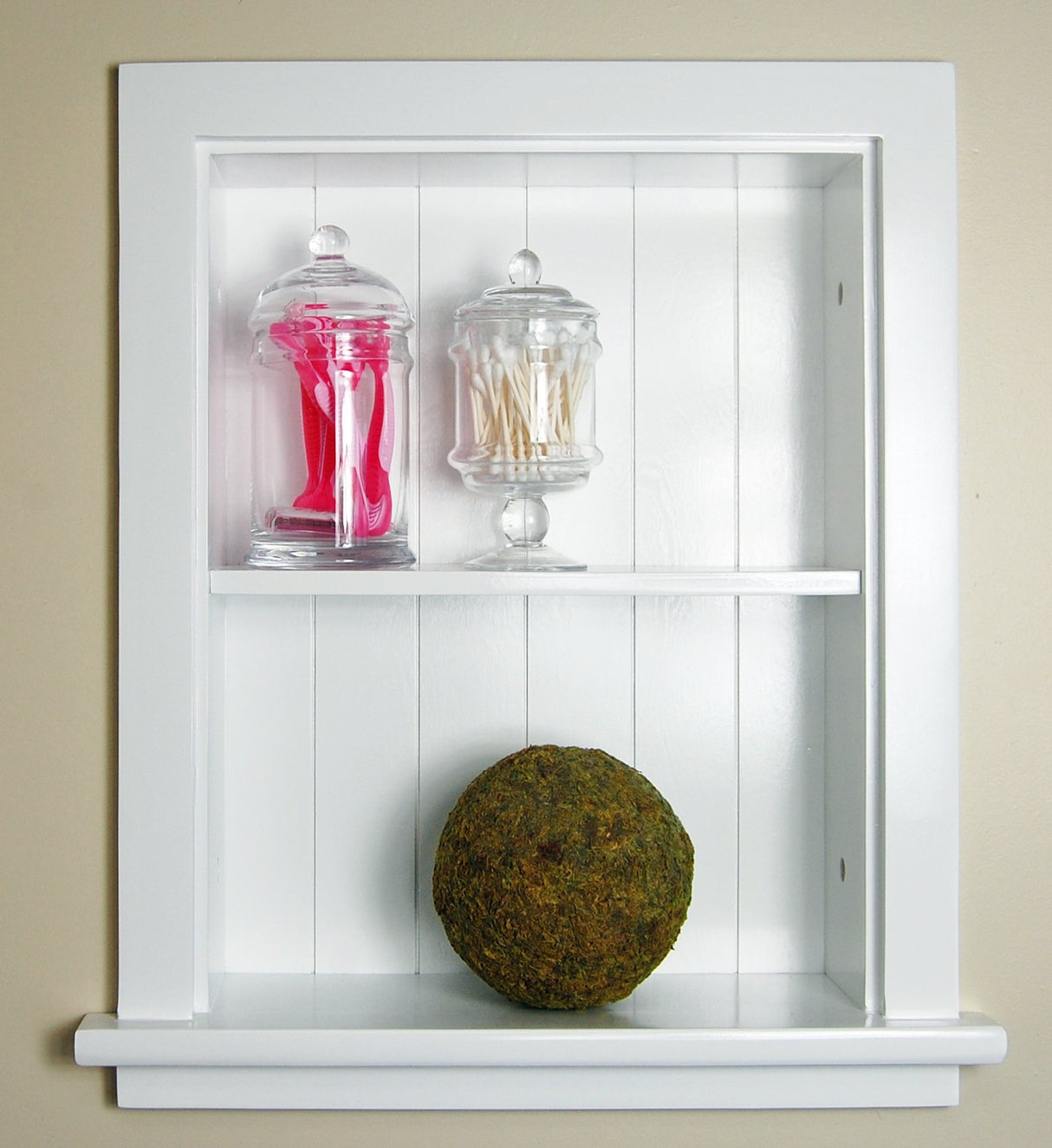 Fox Hollow Furnishings 14x18 Aiden Recessed Wall Niche Medicine Cabinet Replacement, in The Wall Bathroom Cabinet Insert Shelf/Shelves, Made in North America, Real Wood, NO MDF, Beadboard, White Fox Hollow Furnishings