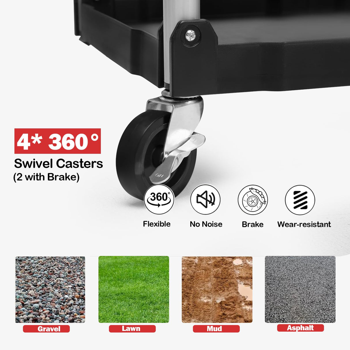 Collapsible Cart with Wheels, Service Cart, Rolling Carts with Wheels Foldable, 3 Tier Rolling Utility Cart, Folding Utility Shopping Cart for Bar, Kitchen, Office, Shopping, Garage PioneerWorks