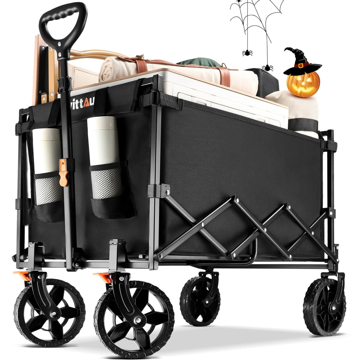 Uyittour Collapsible Wagon Cart Heavy Duty Foldable, Portable Folding Wagon with Ultra-Compact Design, Utility Grocery Wagon for Camping Sports Shopping, Black Uyittour