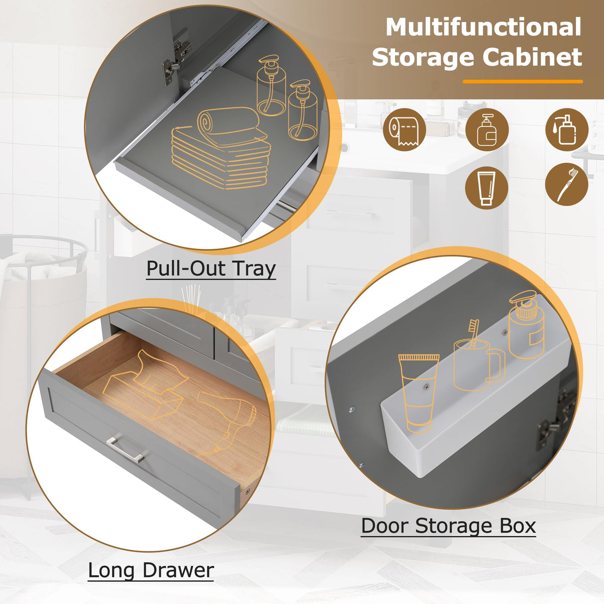 Mirightone 30" Bathroom Vanity with Sink, Bathroom Vanities 30 Inch with Sink, 30" Vanity with Sink for Bathroom, Soft Close Door, 3 Soft Close Drawers and Removable Tray (Grey) Mirightone