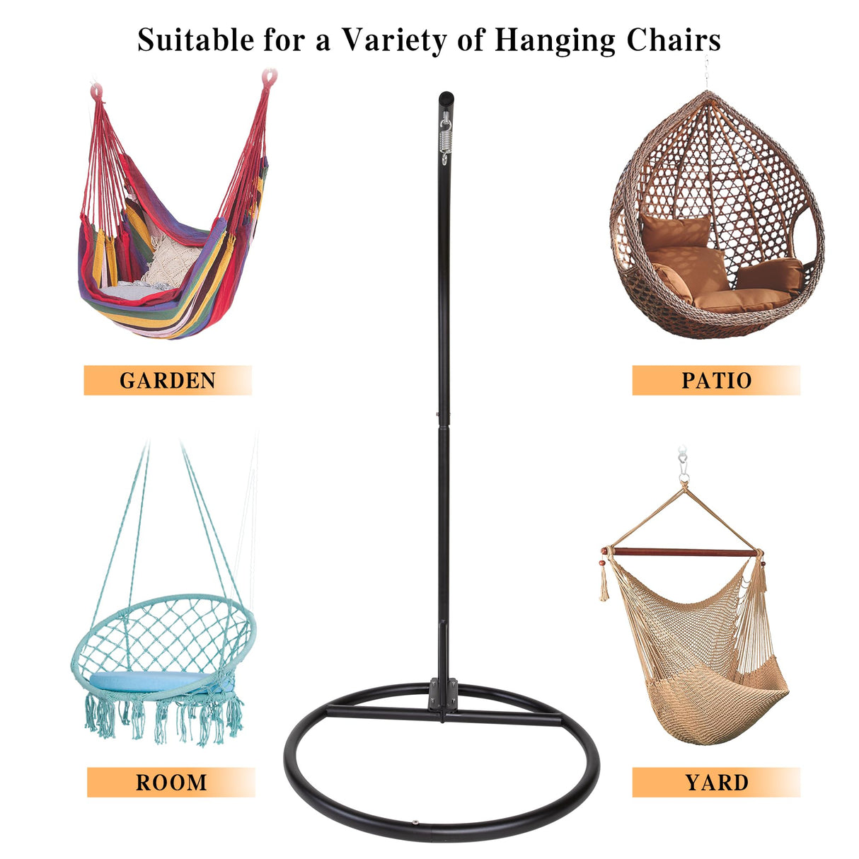 Round Base Heavy Duty Hanging Stand - Powder Coated Hammock Stand for Hammock Chair, Indoor and Outdoor (Black) YOXIFOC