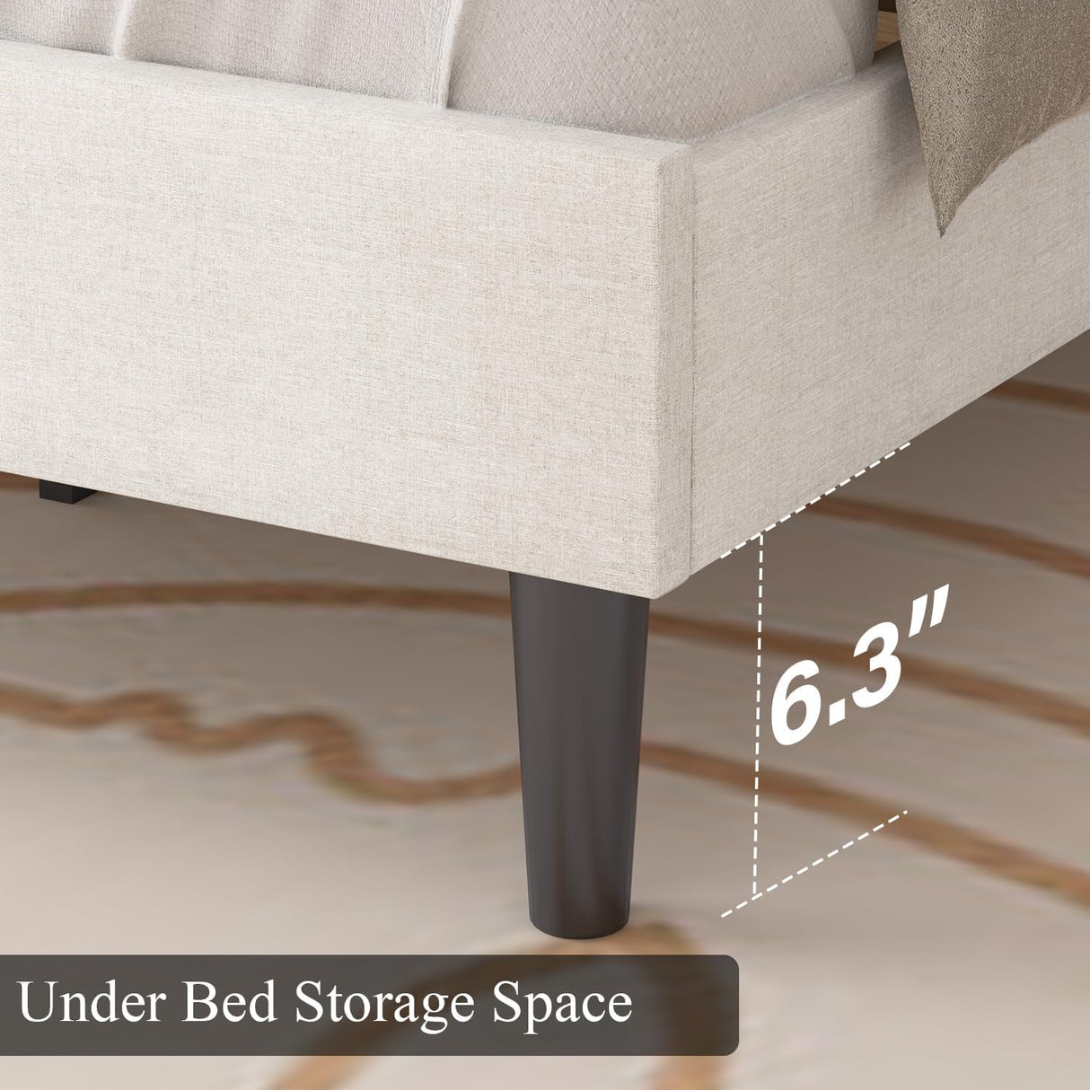 HOMBCK Full Bed Frame with Headboard, Linen Fabric Upholstered Bed Frame Full, White Bed Frame with Wood Slats, Button Tufted, No Box Spring Needed, White HOMBCK