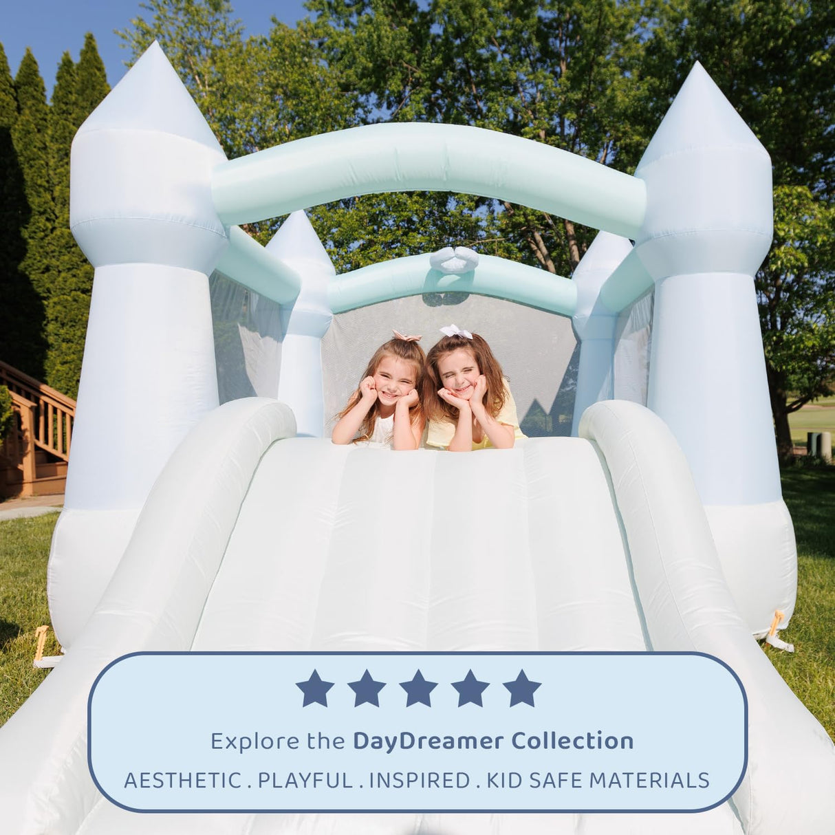 Bounceland Bouncy Castle Daydreamer Mist Bounce House, Pastel Bouncer with Slide, 12 ft L x 9 ft W x 7 ft H, UL Blower Included, Trendy Bouncer for Kids, Indoor and Outdoor Use Bounceland