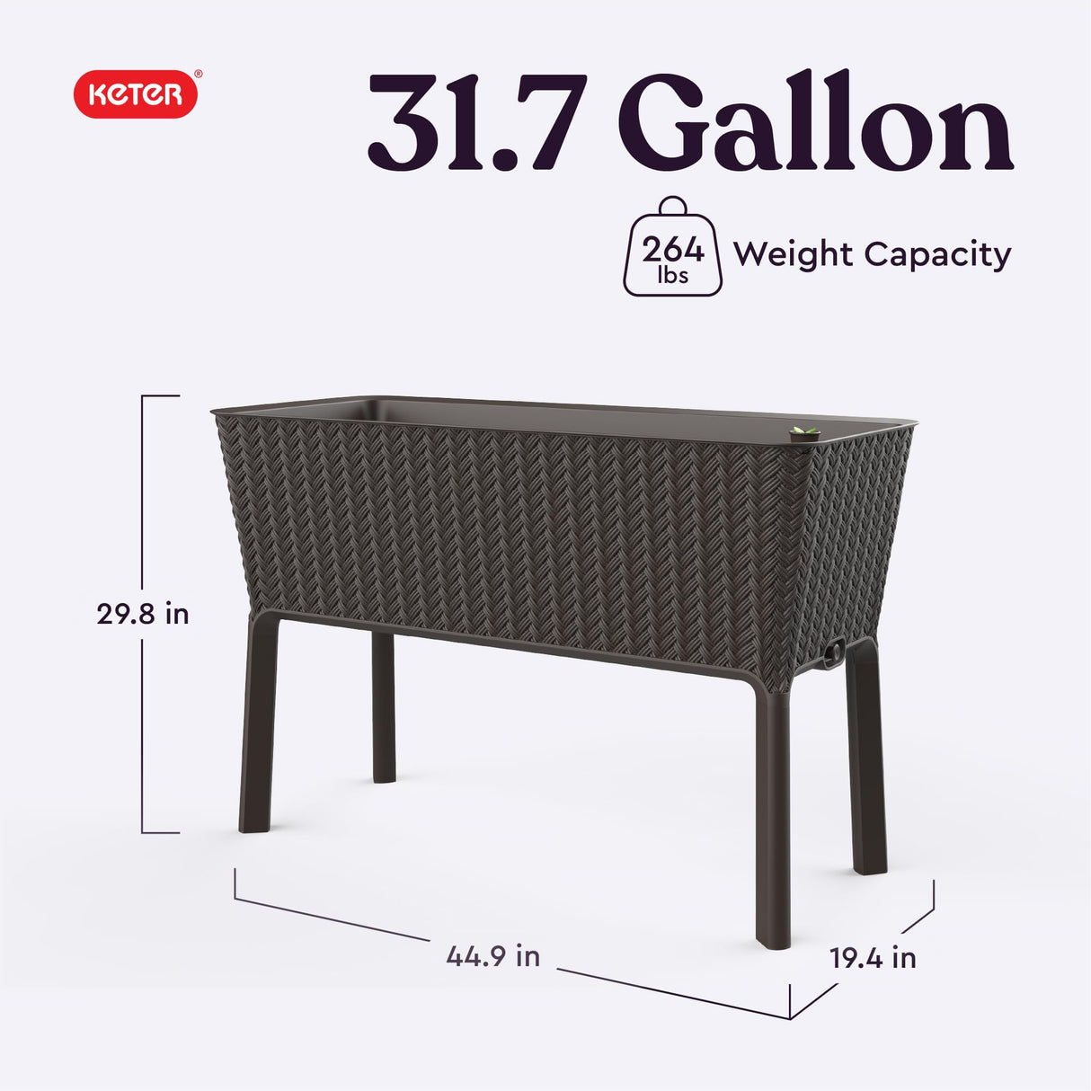 Keter Splendor 31.7 Gallon Raised Garden Bed with Self Watering Planter Box and Drainage Plug-Perfect for Growing Fresh Vegetables, Flowers and Herbs, Brown Keter