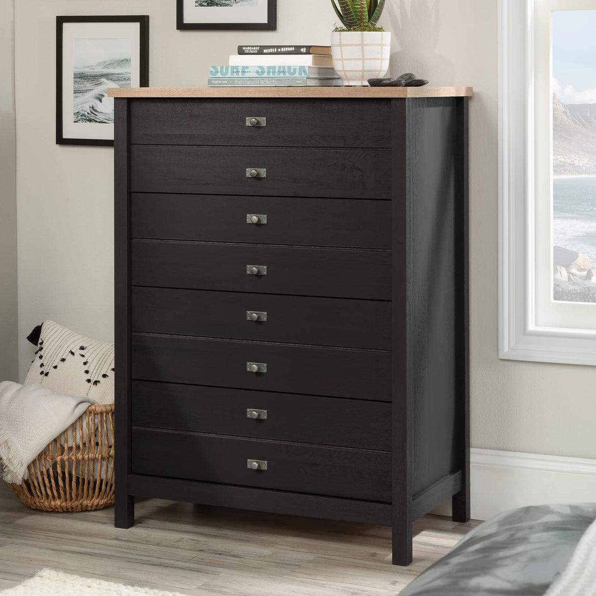 Sauder Cottage Road 4-Drawer Chest/Dresser, L: 32.44" x W: 19.29" x H: 44.92", Raven Oak Finish Sauder