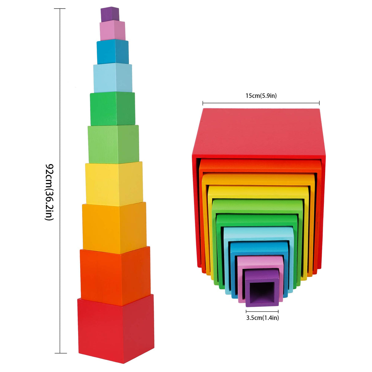 TOWO Wooden Stacking Boxes Rainbow Colours-Nesting and Sorting Cups Blocks for Toddlers-Stacking Cubes Educational Learning Toys for 2 Years Old Montessori Materials Toys of Wood Oxford