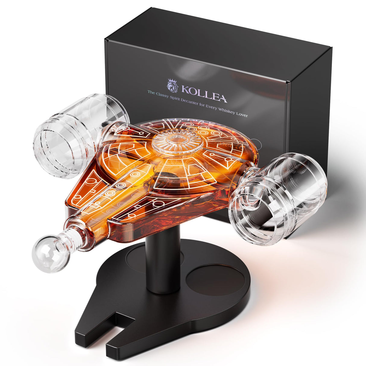 Valentines Birthday Gifts for Men Dad, Kollea Galaxy Spaceship Whiskey Decanter Sets for Men, Spacecraft Limited Edition, 2 Funny Shot Glasses, Unique Guys Brother Gift Ideas, Liquor Decanter for Bar Kollea