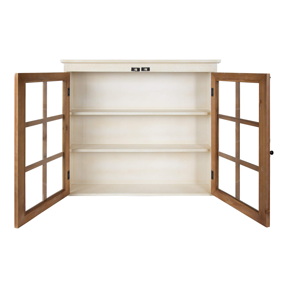 Kate and Laurel Hutchins Decorative Farmhouse Wood Wall Cabinet, 30 x 6.5 x 27.5, White and Brown, Wall Cabinet with Window Pane Glass Door Kate and Laurel