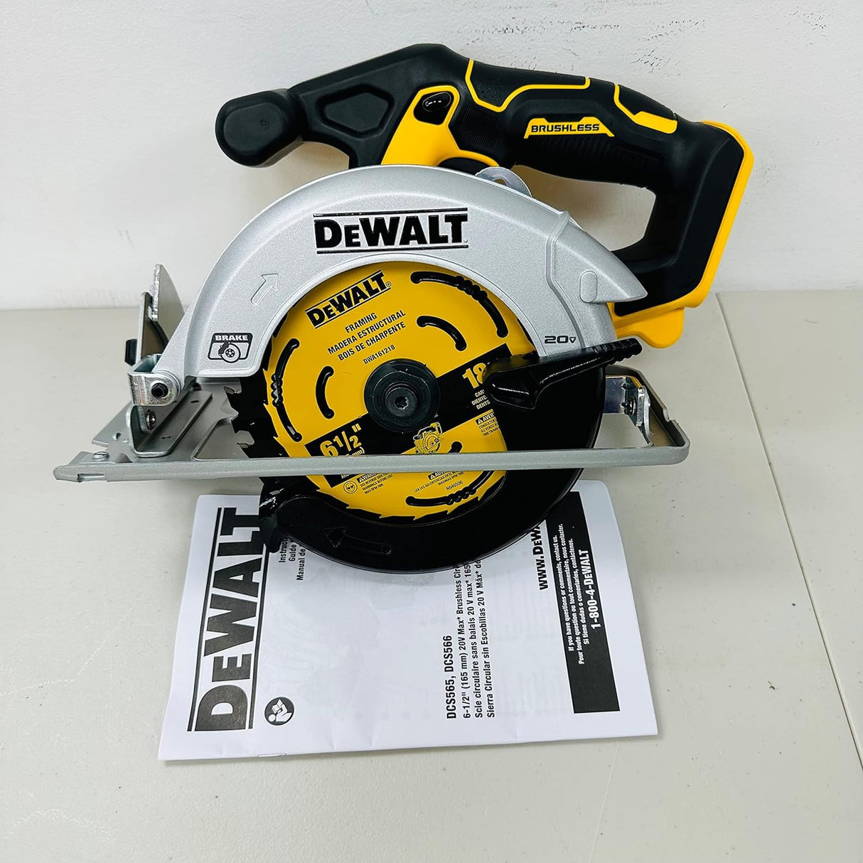 DEWALT DCS566 20V Circular Saw, 20V Cordless Brushless 6.5"" Circular Saw (Bare Tool Only, Bulk Packed), Yellow DEWALT