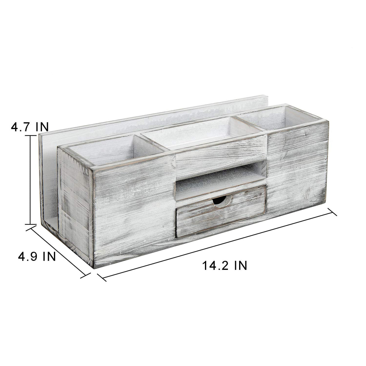 Liry Products Whitewashed Wooden Desktop Organizer Multiple Compartments Rack Shelf Drawer Tabletop Wood Storage Cabinet Office Supplies Caddy Document Stationery Holder Accessory Sorter Vanity Home ExoLiry