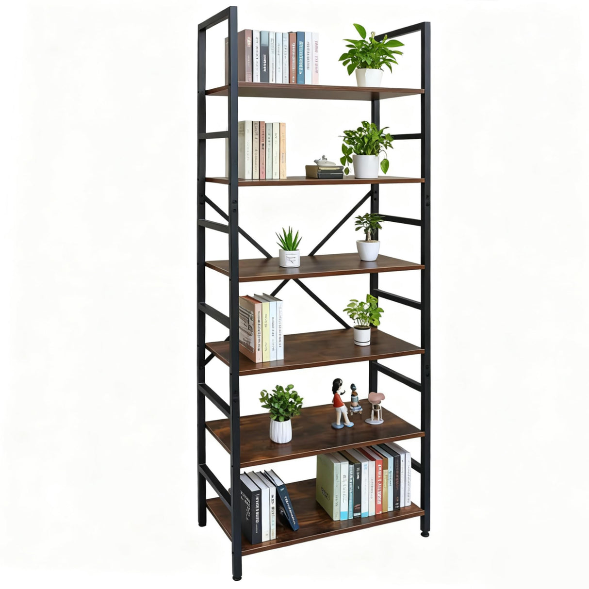 ZEUKMXOO Book Shelf,6 Tier Bookshelves,Industrial Wood Bookcase,72" H Ladder Bookshelf,Home Office Bookcase Shelf Storage Organizer,Ladder Shelf for Bedroom,Living Room ZEUKMXOO