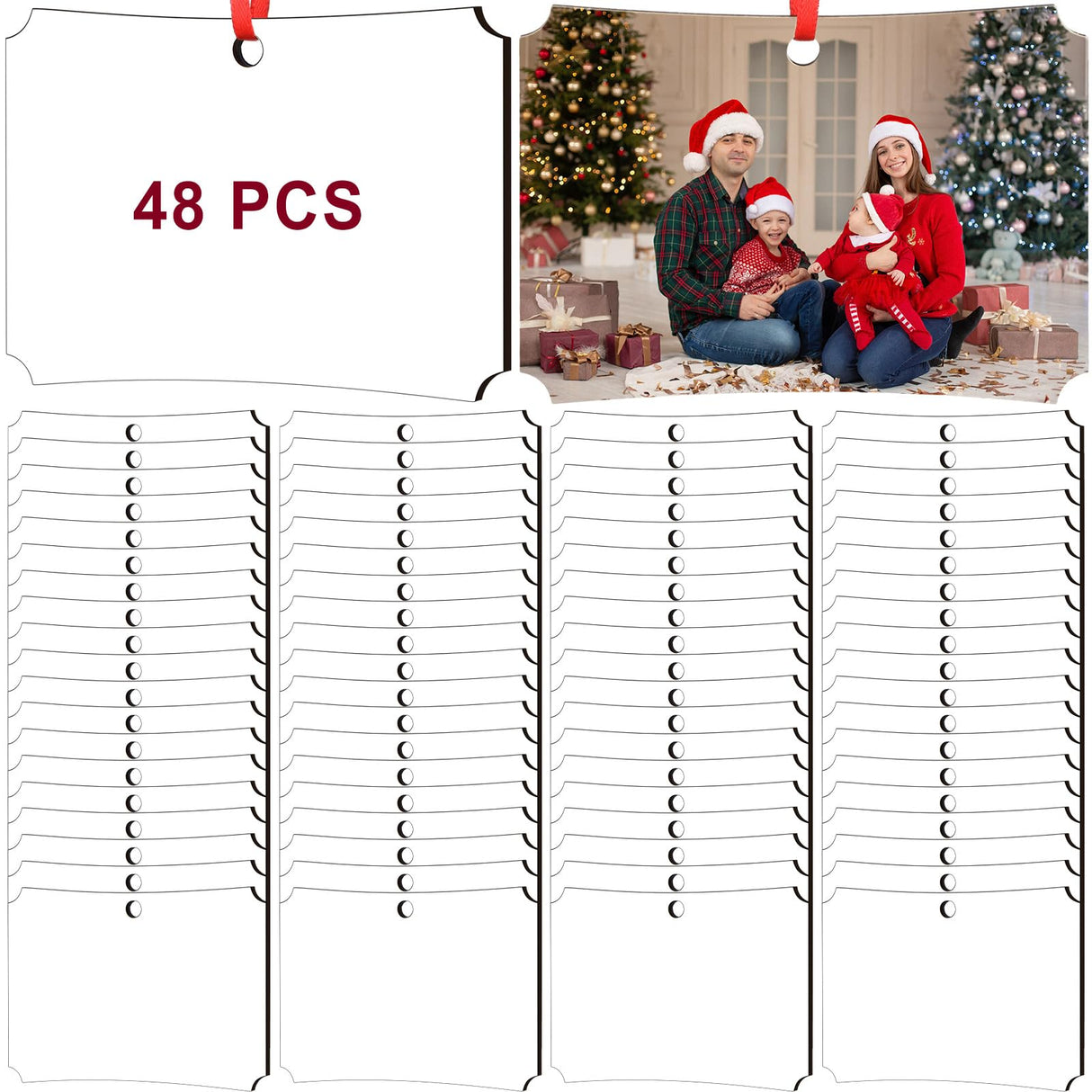 Zeyune 48 Pcs Christmas Sublimation Ornament Blanks 3.5"x2.48" Rectangle Double Sided Blanks Christmas Hanging Ornament Blank Personalized Sublimation Blank with Rope DIY for Christmas Tree Decoration Zeyune