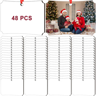 Zeyune 48 Pcs Christmas Sublimation Ornament Blanks 3.5"x2.48" Rectangle Double Sided Blanks Christmas Hanging Ornament Blank Personalized Sublimation Blank with Rope DIY for Christmas Tree Decoration