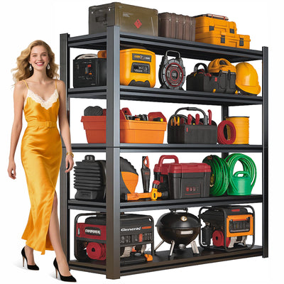 63''H Garage Shelves Heavy Duty Garage Shelving Units, 3000 LBS Capacity Industrial Shelving, Detachable and Adjustable 5-Tier Metal Storage Shelves for Warehouse, Basement, Black (63''H×40''W×18''D)