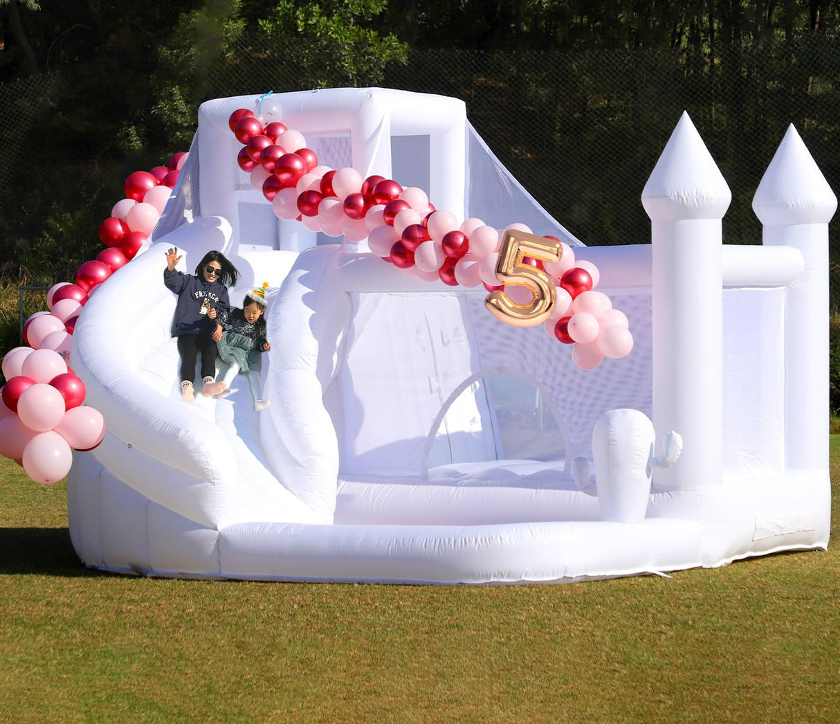 16FT White Bounce House Castle,High Slide & Big Ball Pit, Commercial Grade for Adult Kid, (Heavy Duty PVC)(1100w Blower), Inflatable Bouncy Castle for Backyard, Birthday Party, Wedding, 16x14x10.5ft Inflantteble
