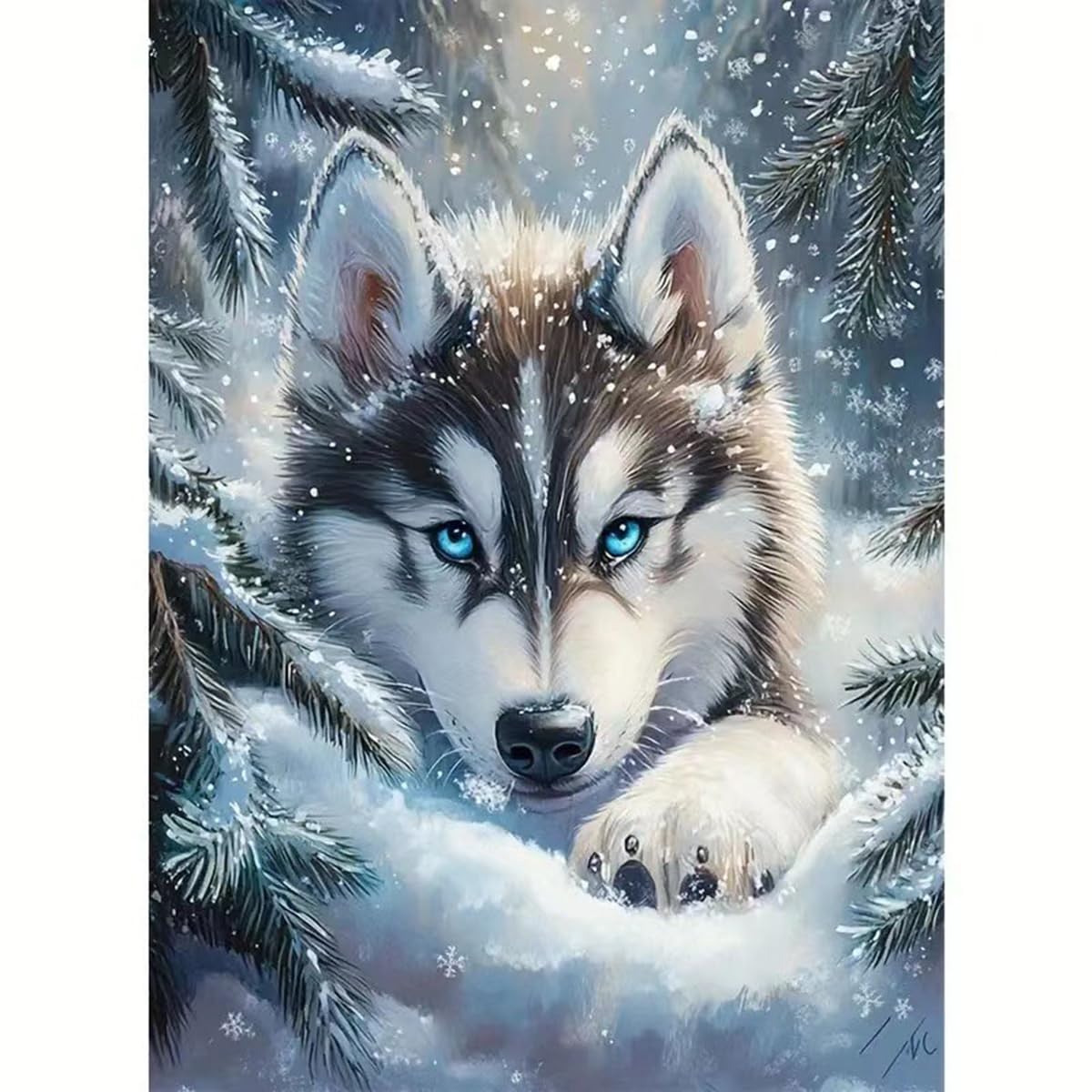 5D Diamond Painting Kits for Adults Beginner,Animal Wolf Round Full Drill Diamond Art Kits,DIY Winter Diamond Painting Kits with Crafts for Adults Home Wall Decoration 12 X 16inch GEMFAMILY