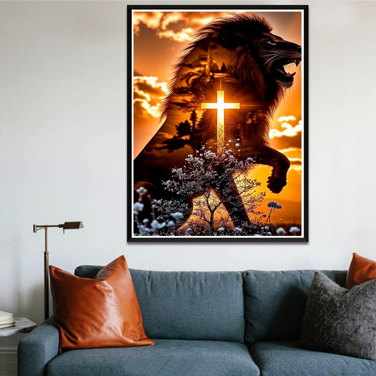 ijbnhd Diamond Art Kits for Adults - 5D Lion Cross Diamond Painting Kits for Beginners, DIY Lion Cross Gem Art Crafts Full Round Drill for Home Walls Decor 12X16Inch ijbnhd