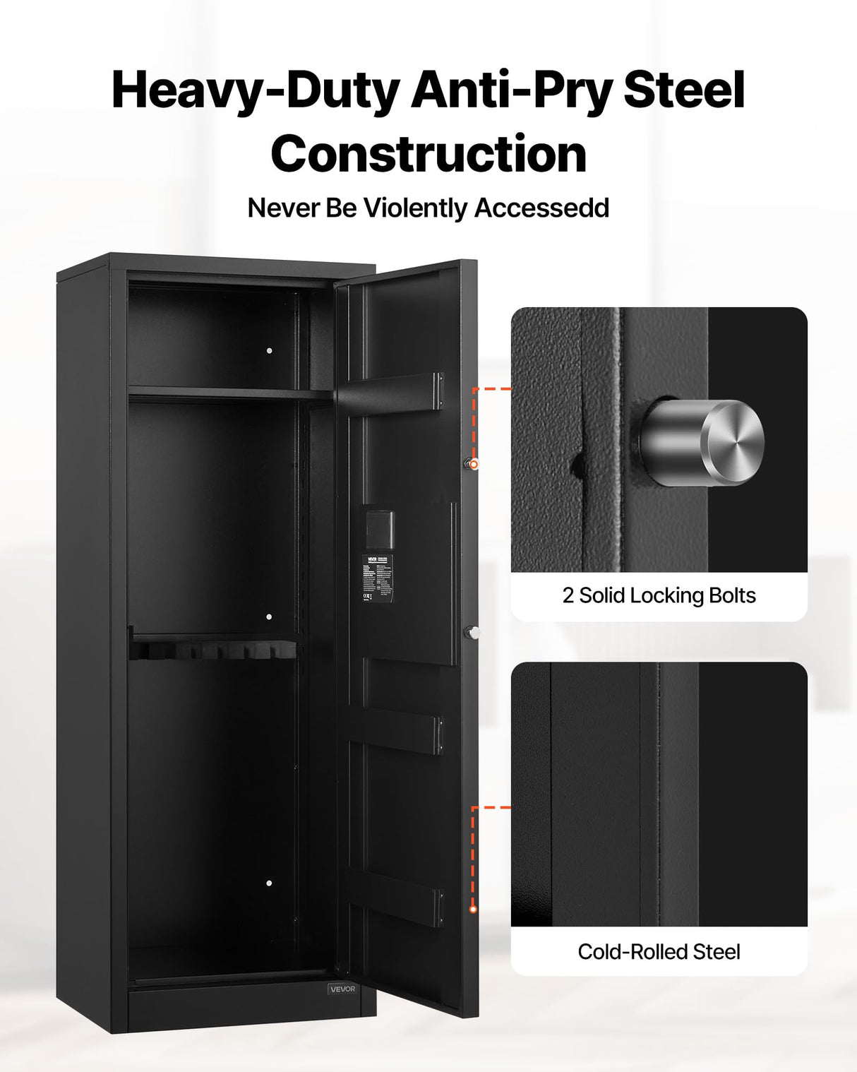 VEVOR 6-8 Gun Safe, Long Gun Cabinet for Rifles and Pistols, Quick Access Rifle Safe with 3 Ammo Slots and 2 Adjustable Racks, Large Digital Cabinet with Key and Password Lock VEVOR