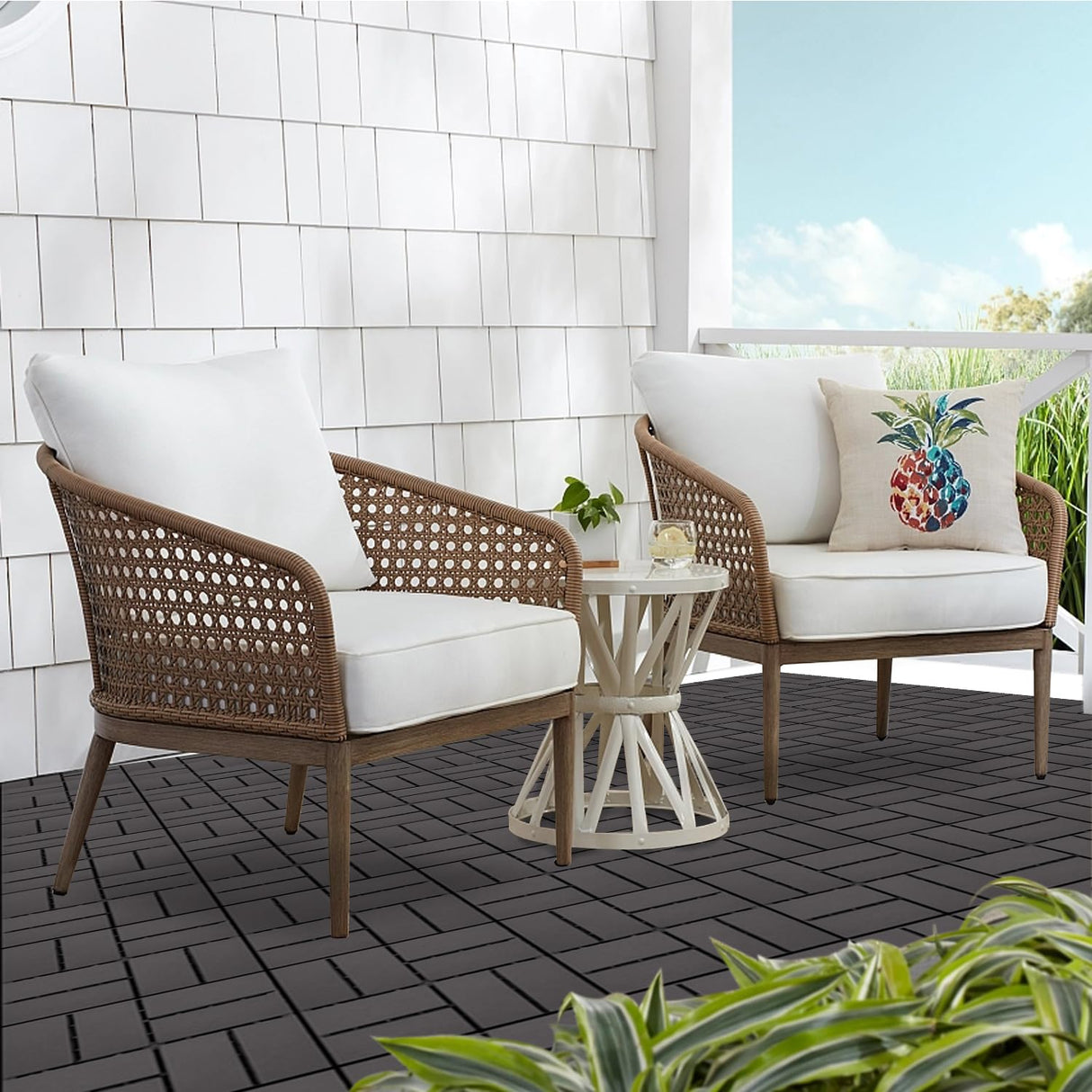 Plastic Interlocking Deck Tiles Outdoor All Weather Waterproof 12 PCS 12"x12" Flooring Deck Tiles Patio Floor Tile for Pool Balcony Backyard Porch, Coffee SAILARY