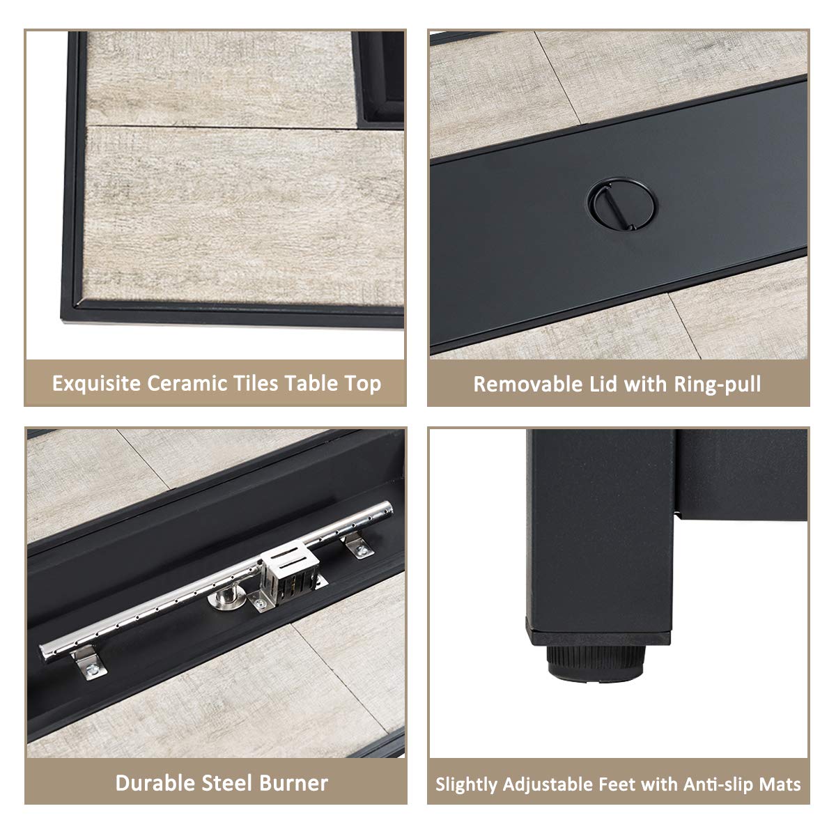 Tangkula 7 Piece Patio Furniture Set with Fire Pit Table, Includes 42 Inches 60,000 BTU Propane Rectangle Fire Pit and Protective Cover, Outdoor Cushioned Sectional Sofa Set for 5 (Off White) Tangkula