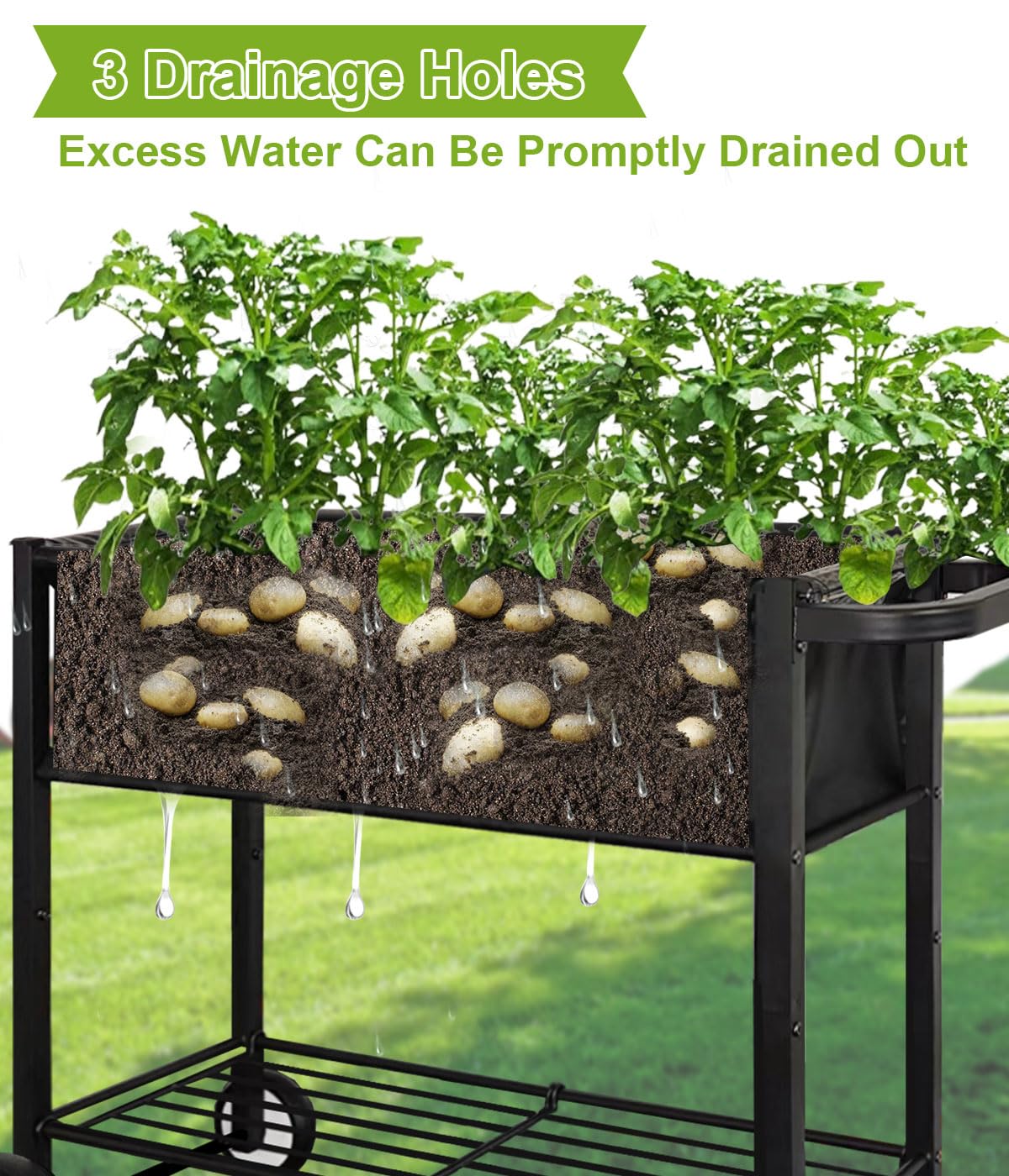 Fiwithy Raised Garden Bed with Legs for Outdoor Plants, Standing Elevated Planter Box Cart on Wheels for Vegetables Flower Herb Patio, Black Fiwithy