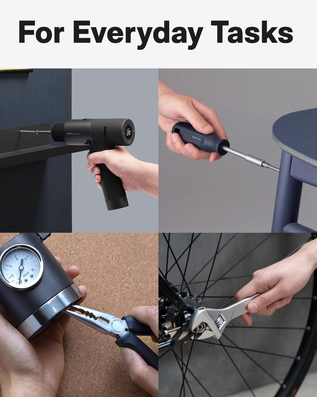 HOTO Cordless Brushless Drill Tool Set, Variable Speed, Hidden Buckle, Unique LED Screen, Intelligent Digital Display, Safe, Exquisite & Practical, High-end Drill Kit for Home/Daily Use HOTO