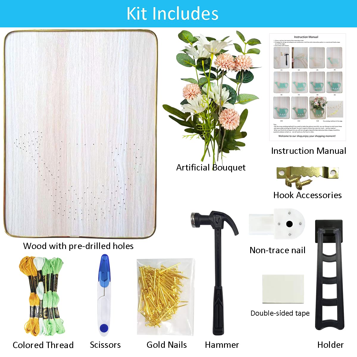 Marynee DIY String Art Craft Kit for Adults,Teens,Beginner,Kids.Include All Necessary Accessories and Frame , Adults Crafts Kit, Home Wall Decorations Unique Gift(Vase 9.8 X 13.4 inch) Marynee